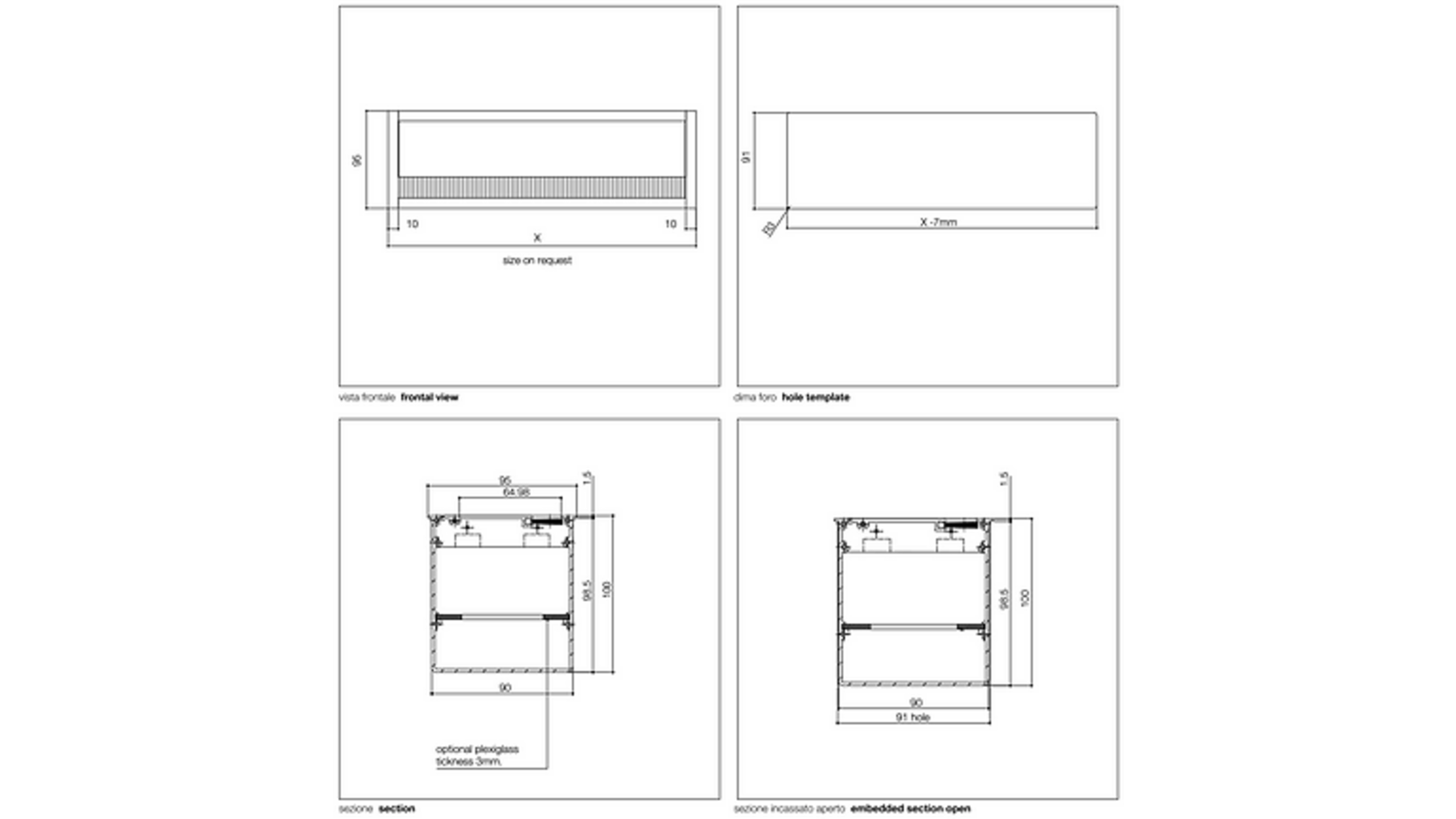 Kabeldoorvoer 180x49.5mm mat metallic aluminium