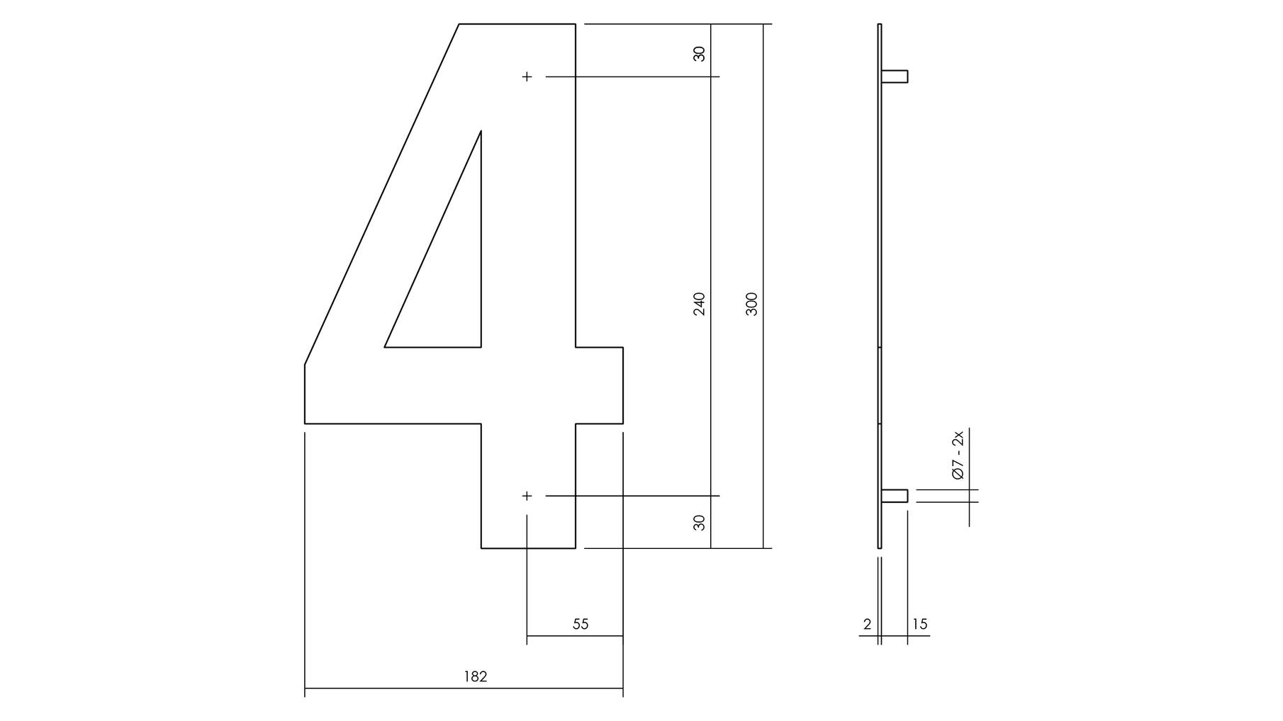 Huisnummer 4 XL hoogte 30cm RVS geborsteld
