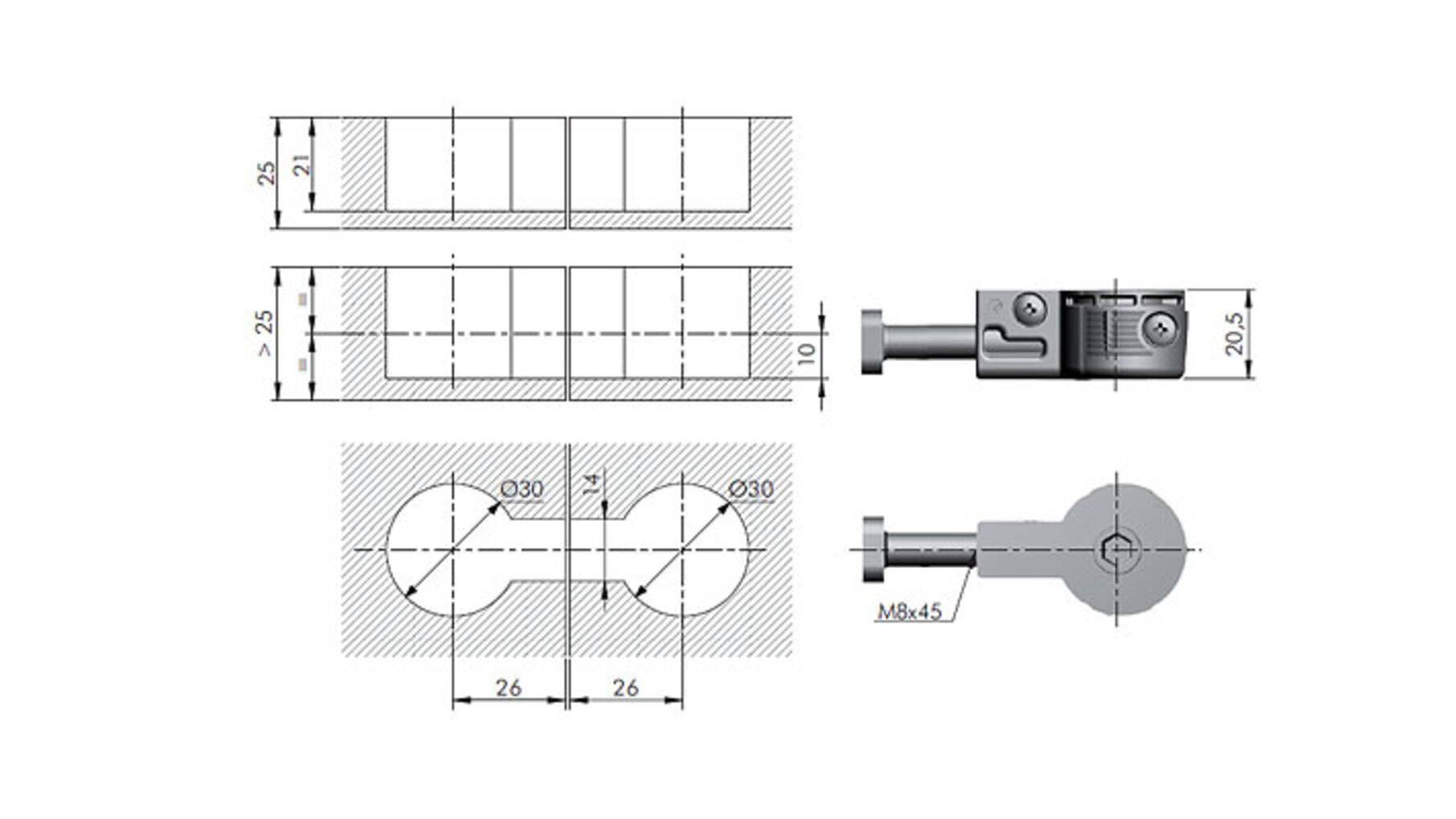 Bladverbinder Quick 52mm, boring 30mm, zonder afdekkap