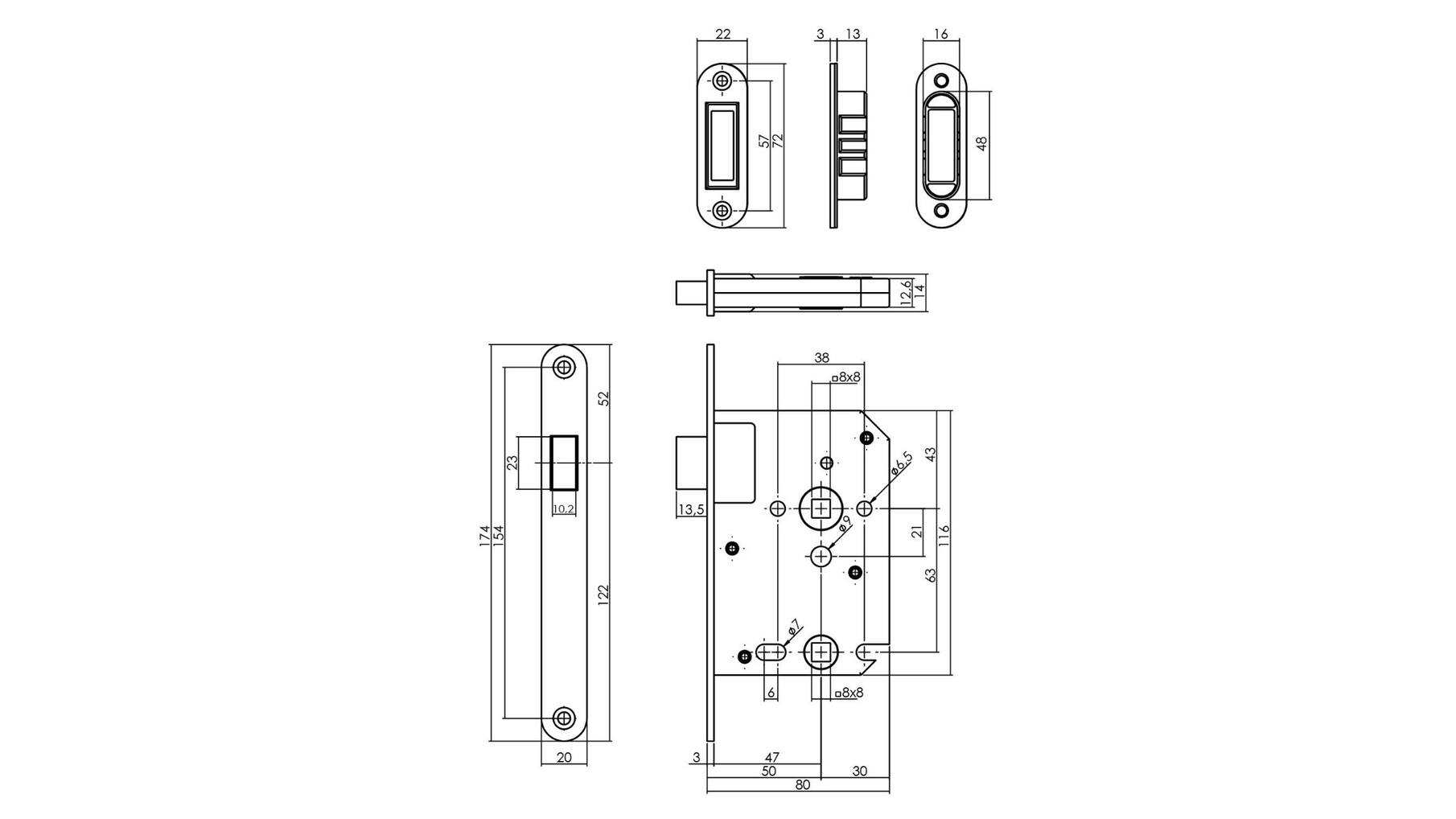 Woningbouw magneet badkamer/toilet slot 63/8mm RVS