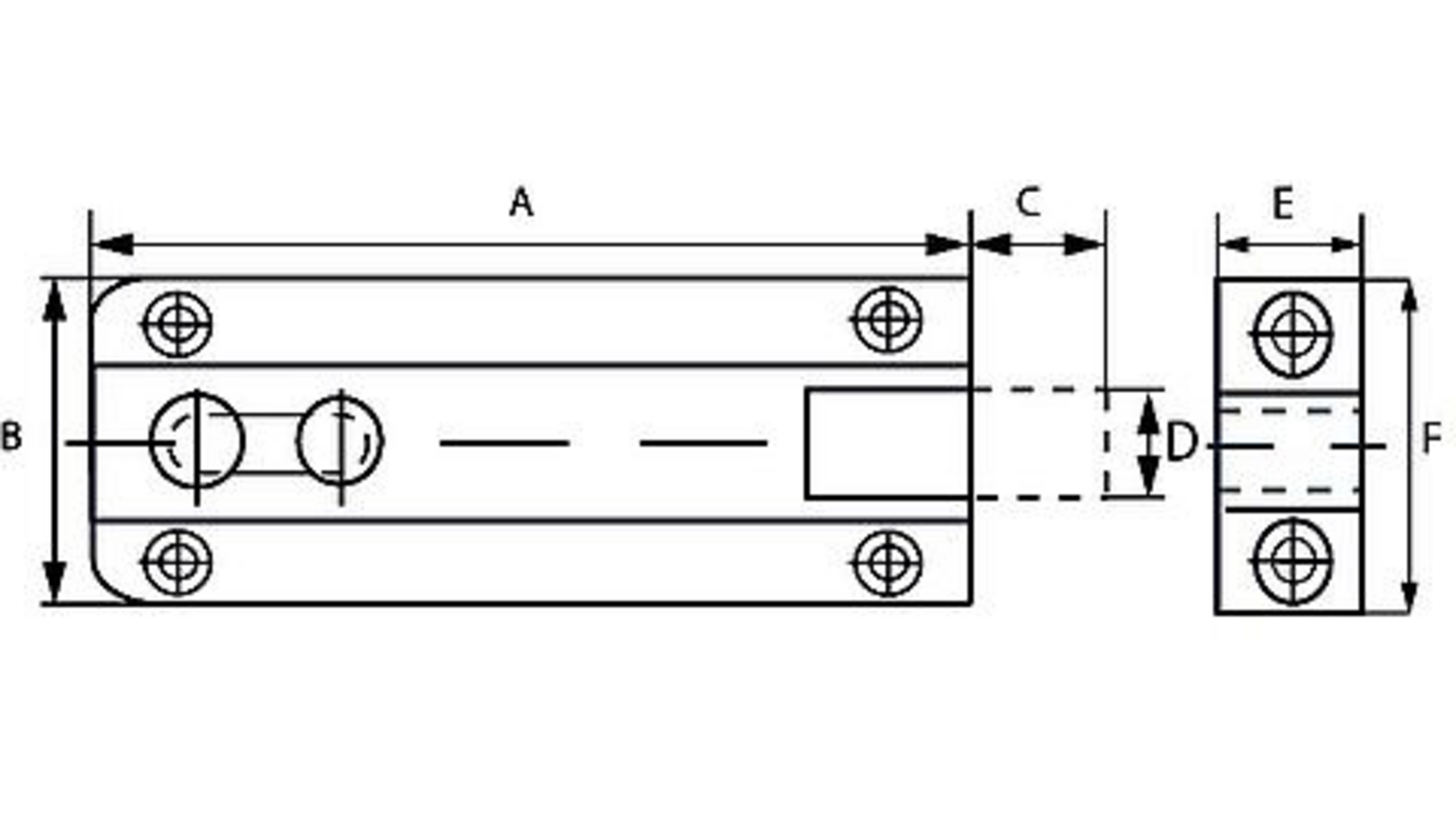 Profielschuif / vlak model / 35x060mm / messing gepolijst