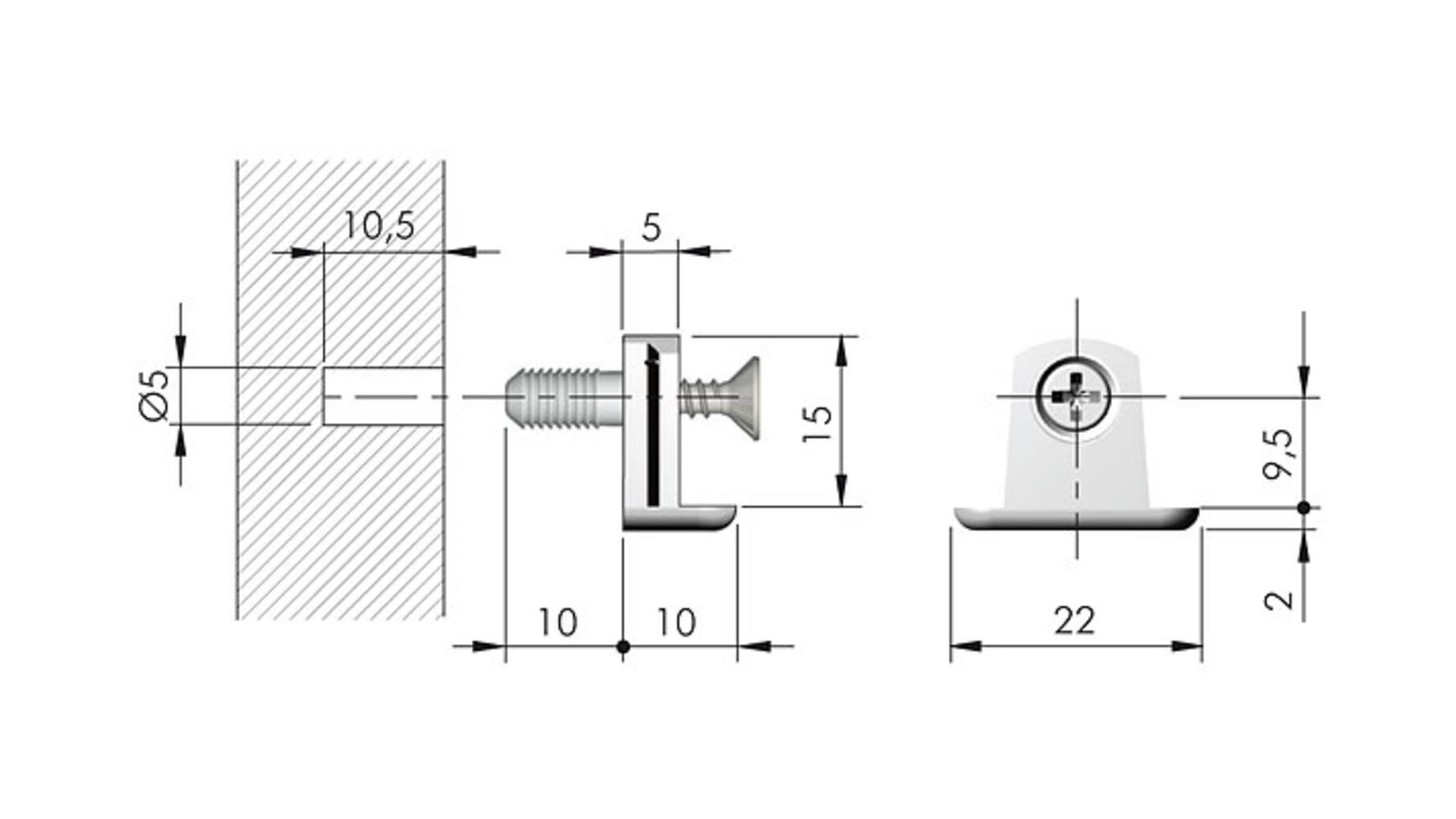 Verbinder (kastgedeelte) TRIS met spreidbus voor 5mm boring