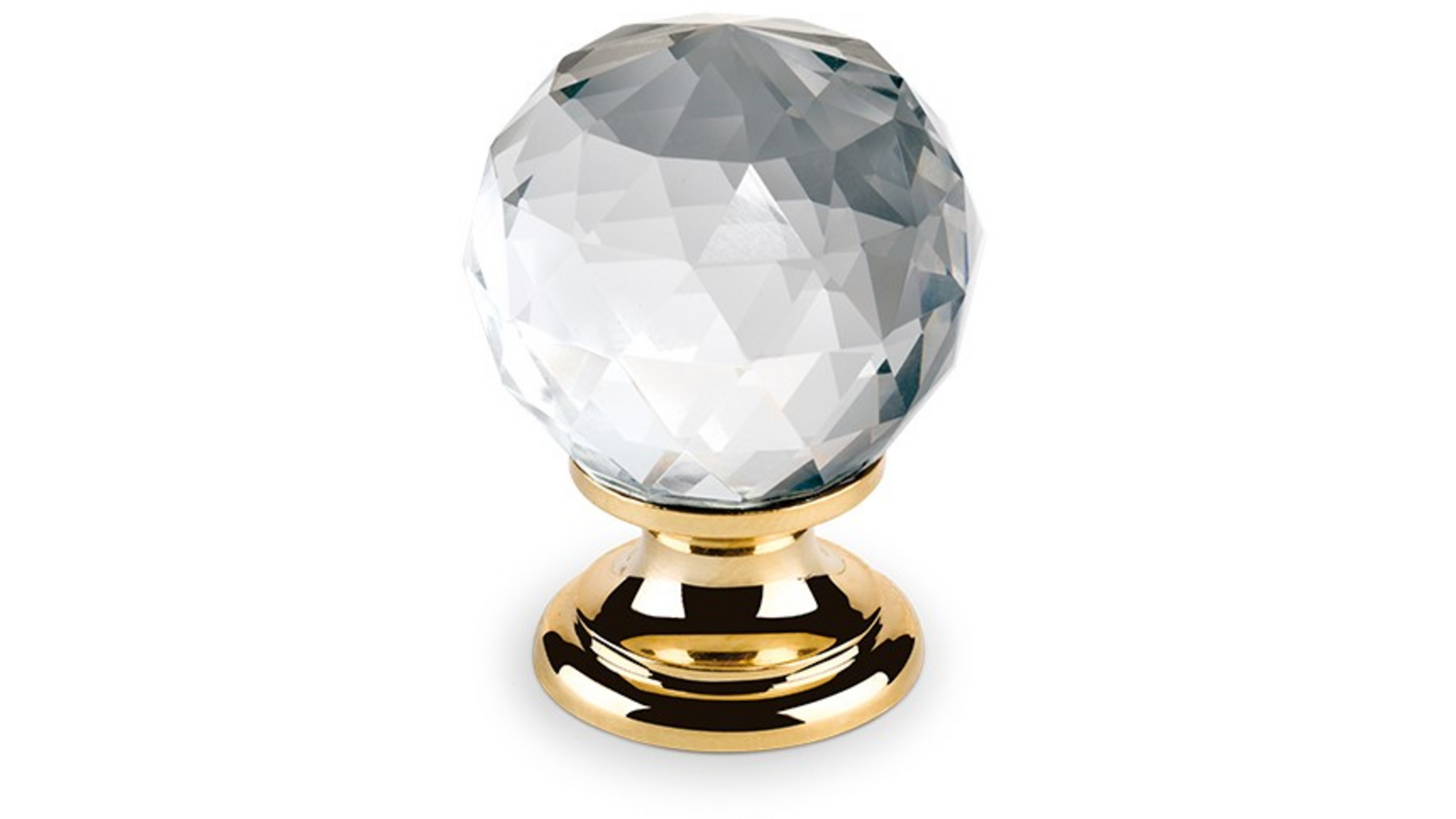 Knop CRYSTAL helder, 35mm, voet massief messing verguld