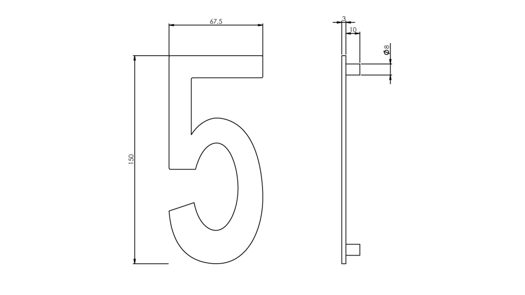 Huisnummer 5 150mm RVS geborsteld
