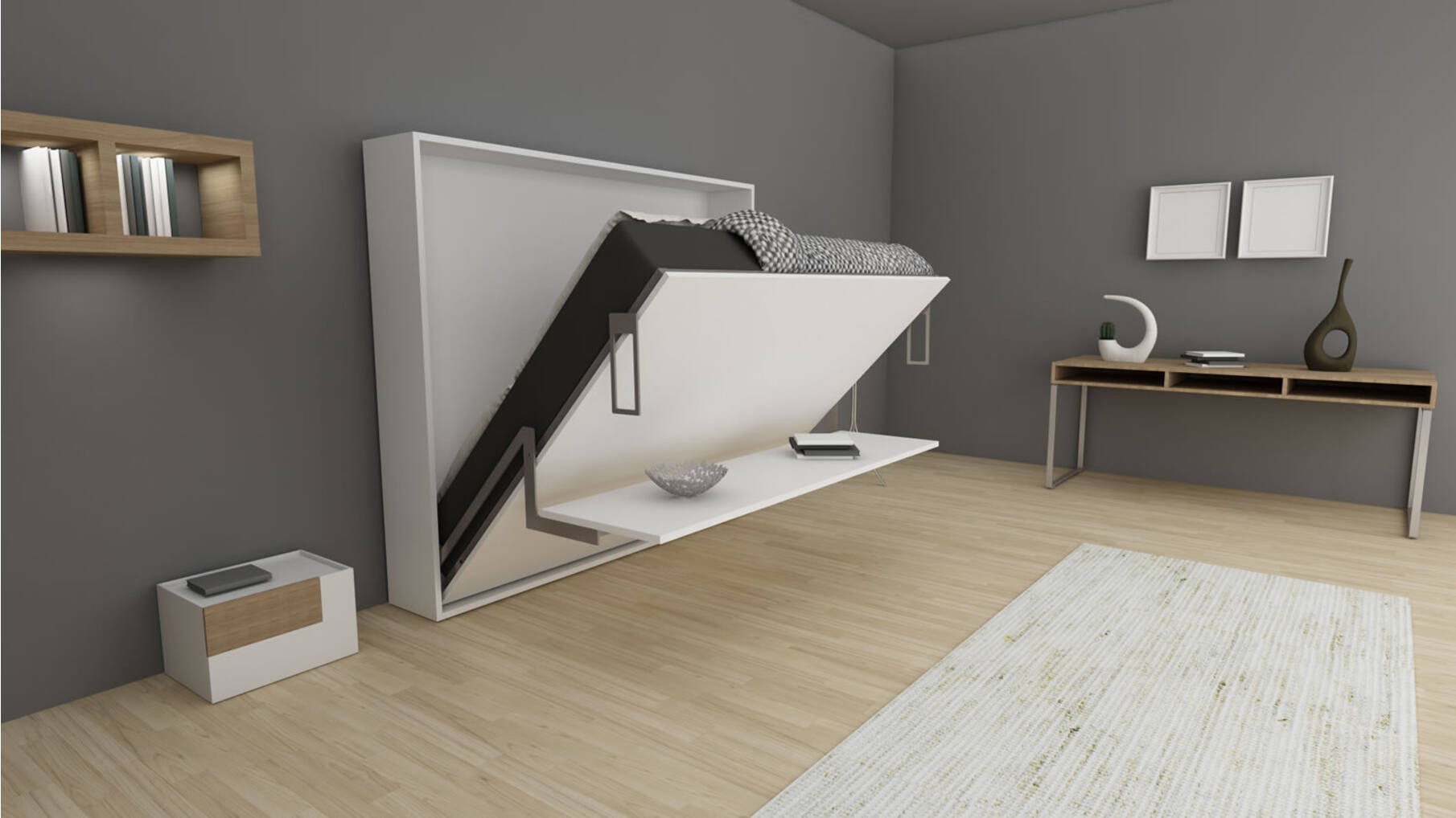 Opklapbed horizontaal CLICK O TOP met bureau, 142x202cm