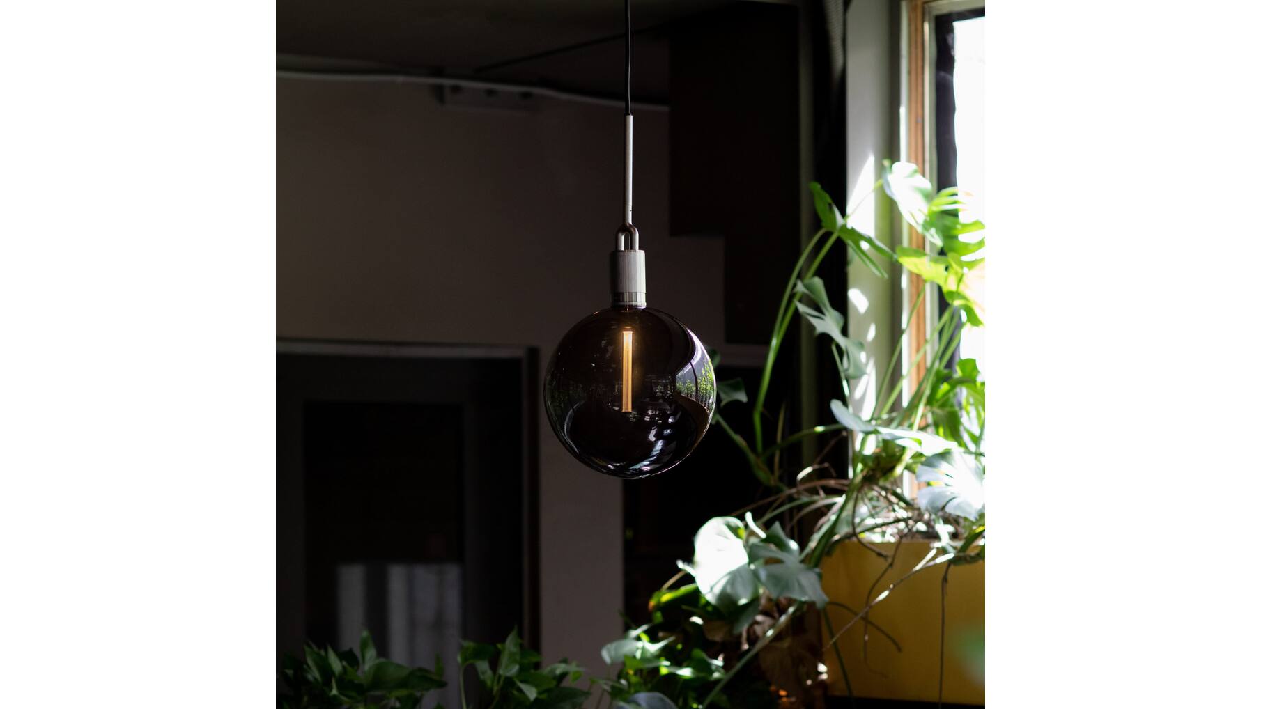 Forked Pendant/Brass/Large Smoked Globe