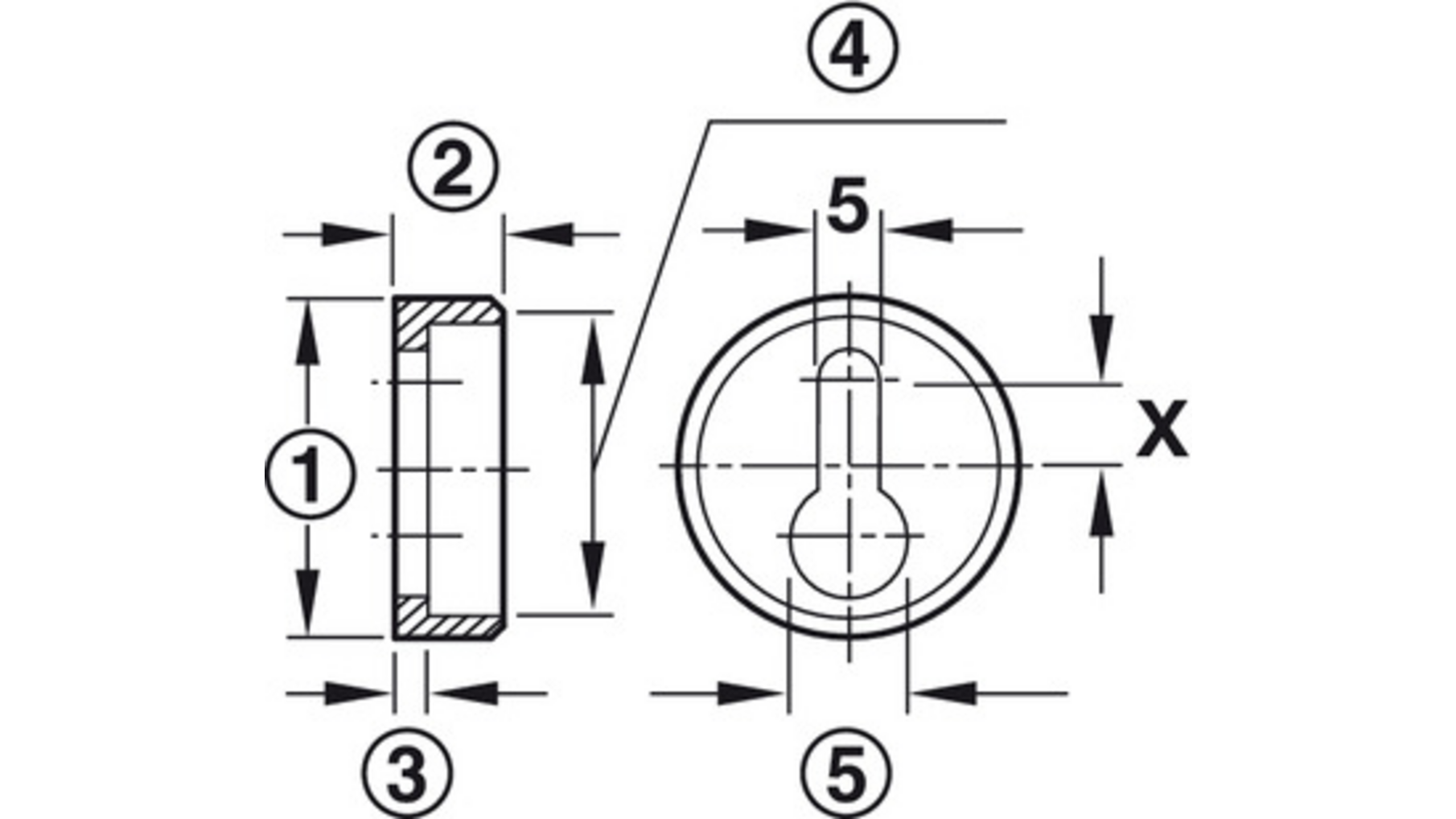 Ophanger met sleutelgat, wit diameter 20mm dikte 11mm