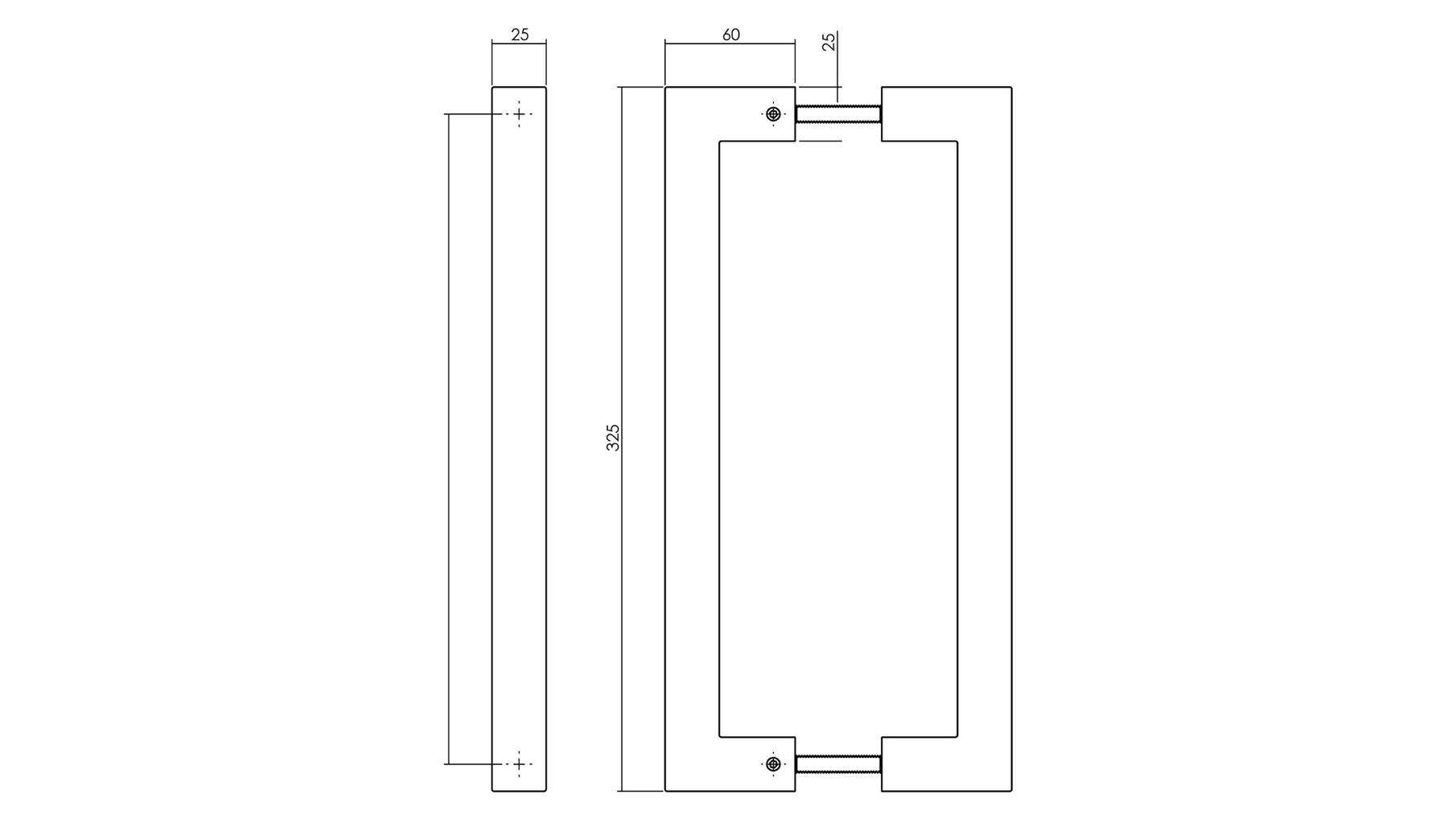 Deurgrepen Vierkant per paar 325x60x25 mm mat zwart