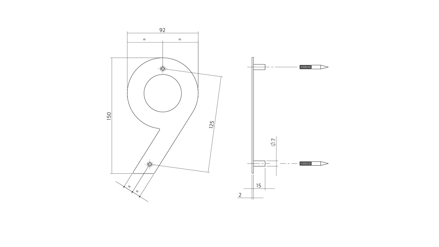 Huisnummer 9 150x2mm RVS geborsteld