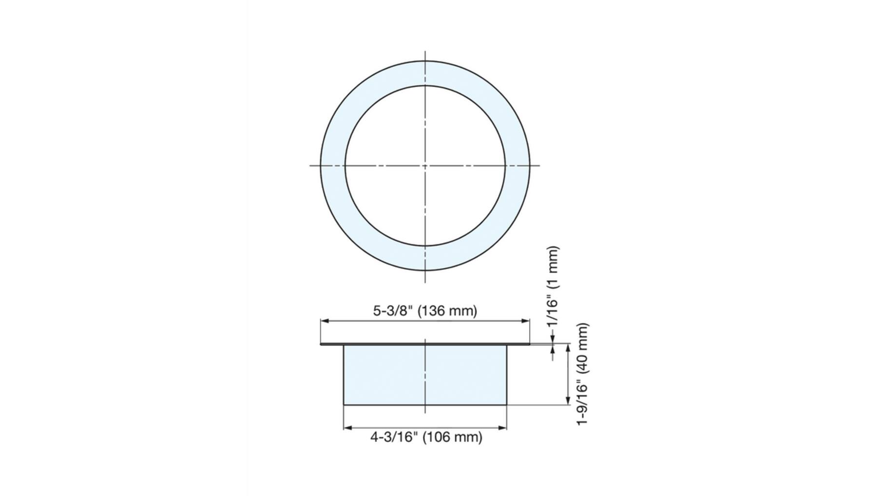 Afvaldoorlaat rond RVS mat, boormaat 106mm, geen deksel