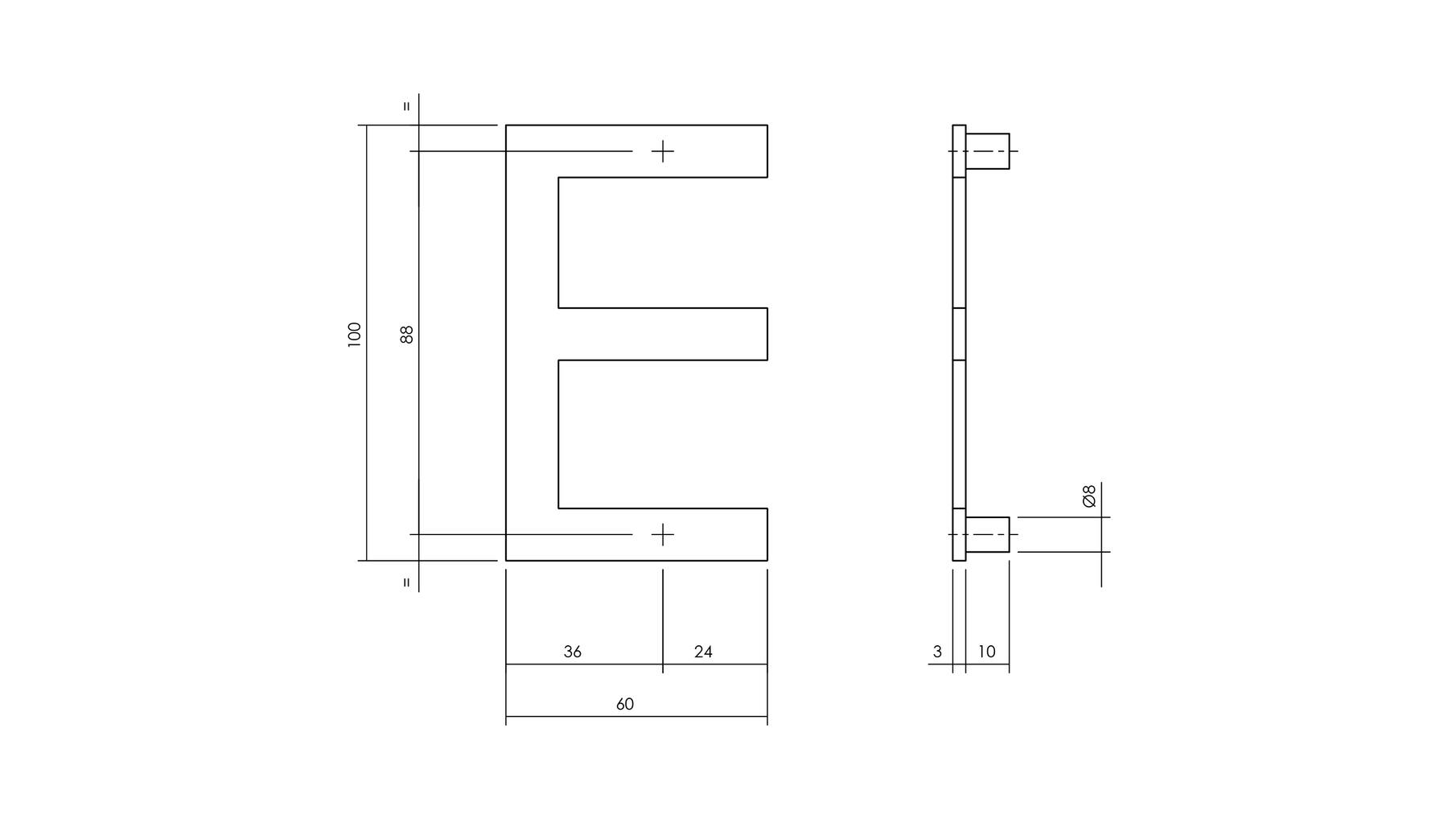 Huisletter E 100mm zwart