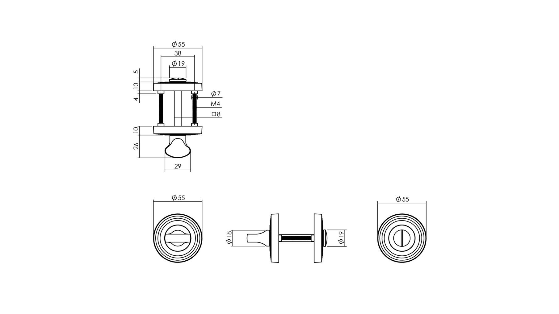 Rozet met toilet-/badkamersluiting Ã¸55x10 mm messing titaan