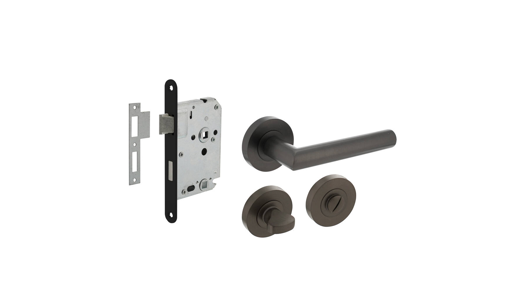 Deurbeslag set toiletslot 63/8+deurkruk Bastian en WC-sl.