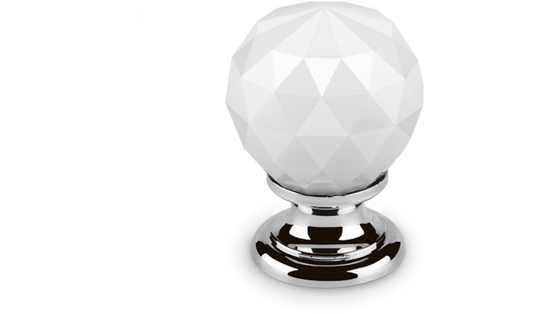 Knop CRYSTAL wit, 30mm, voet massief messing glans chroom