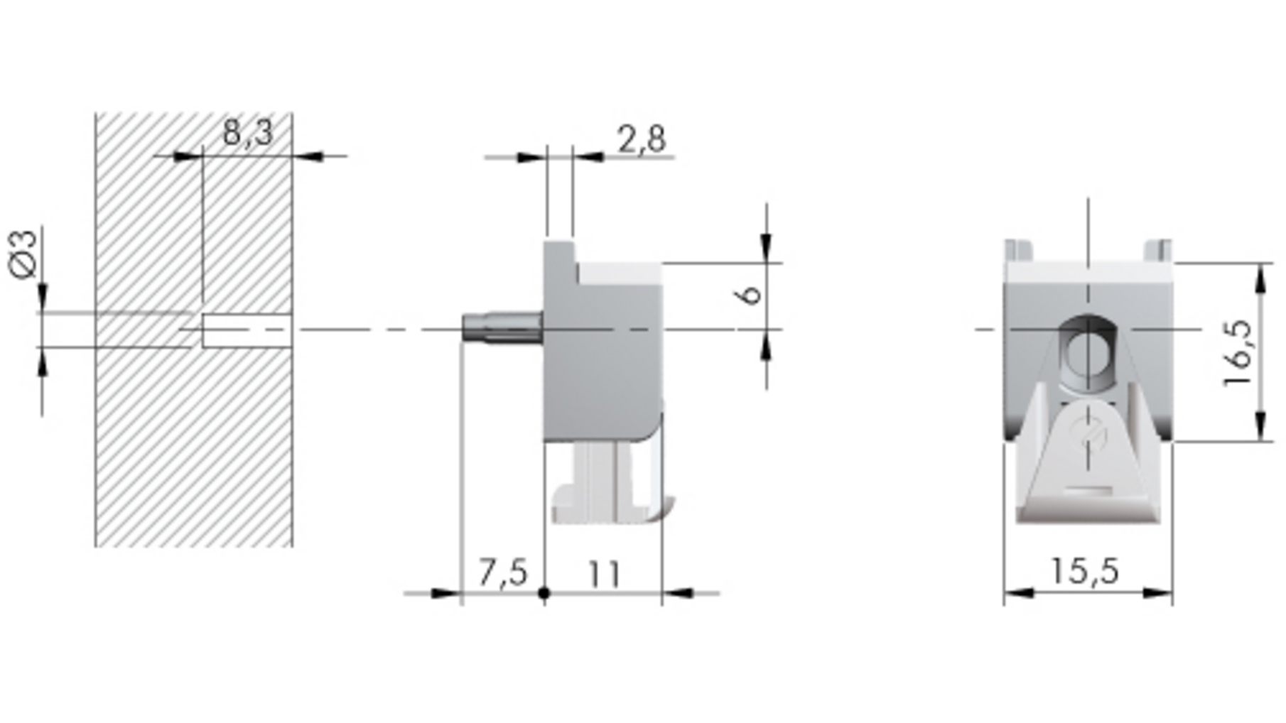 Glasplankdrager Kubic pen 5mm compleet met bovendeel
