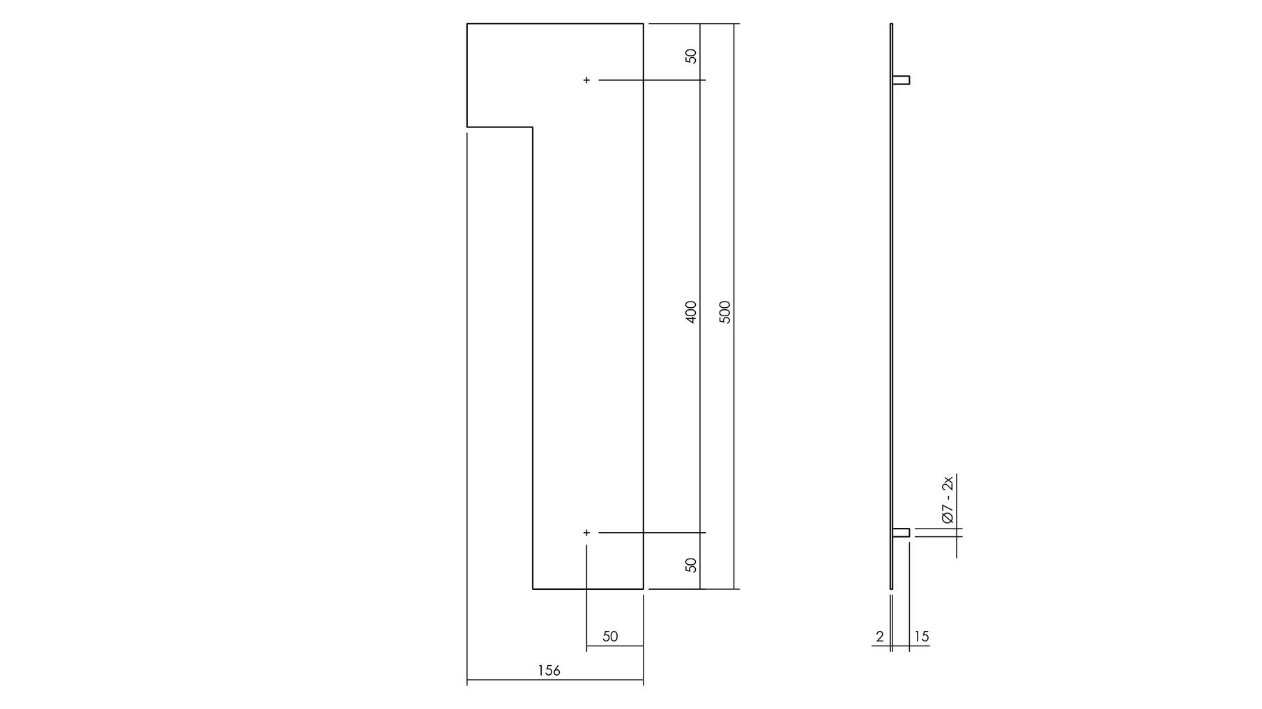 Huisnummer 1 XXL hoogte 50cm RVS/mat zwart