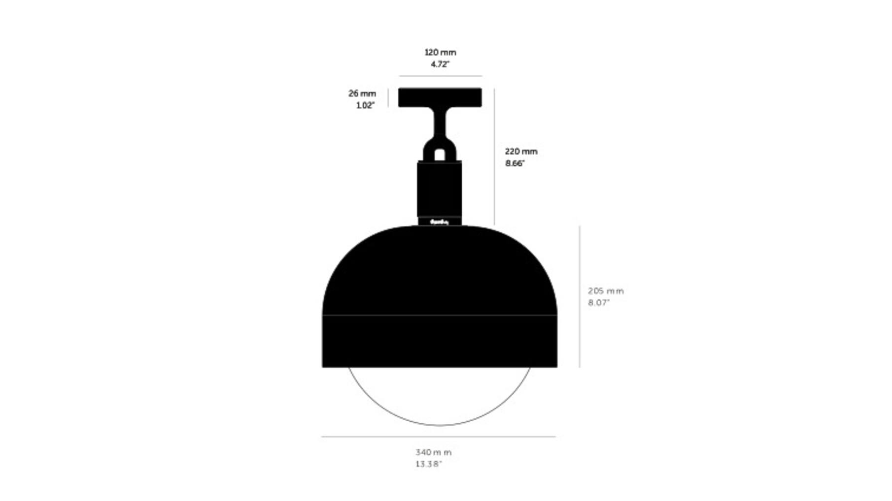 Forked Ceiling/Steel/Large Burnt Steel Shade/Large Opa