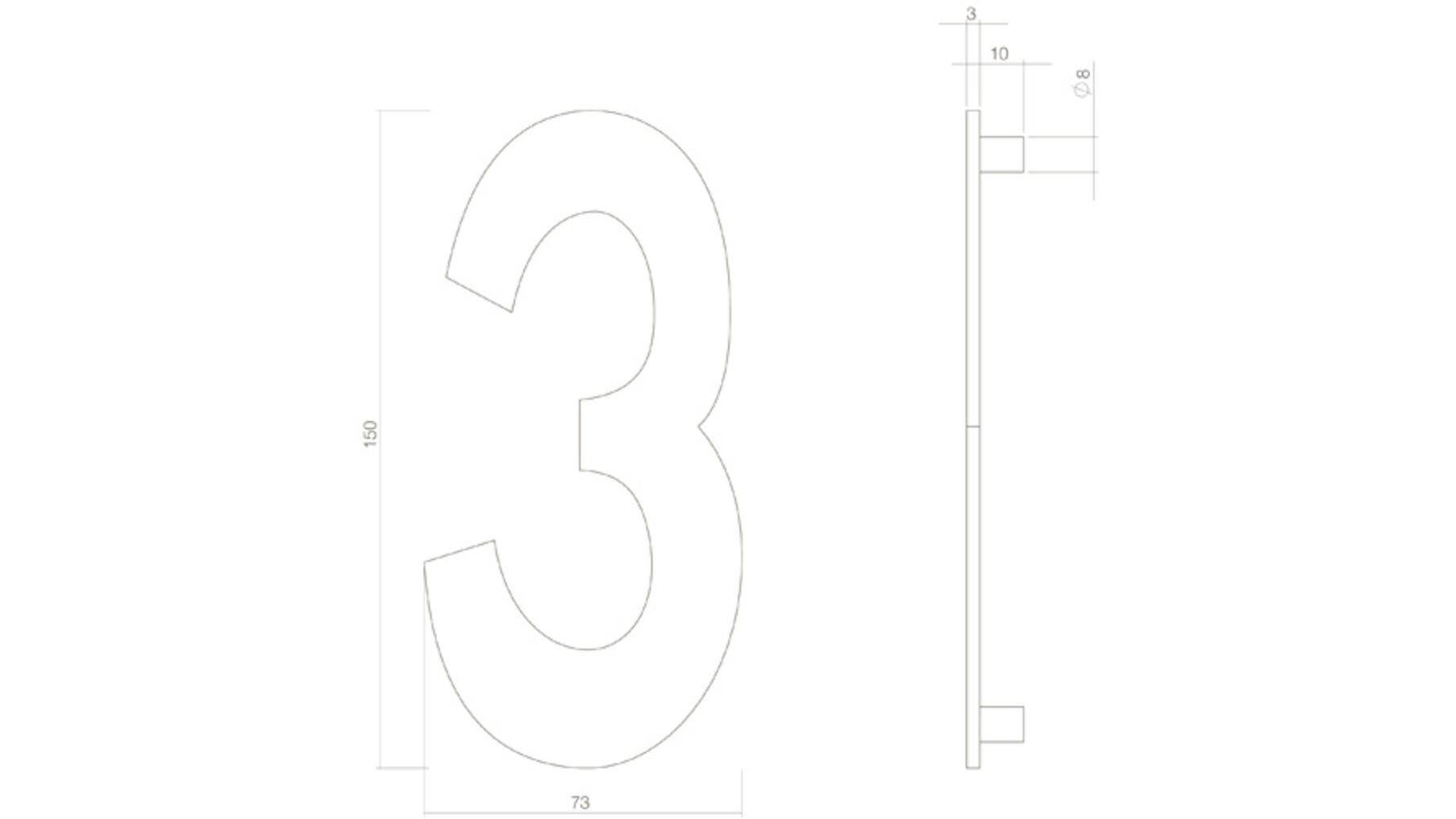Huiscijfer nr. 3 150mm RVS/mat zwart