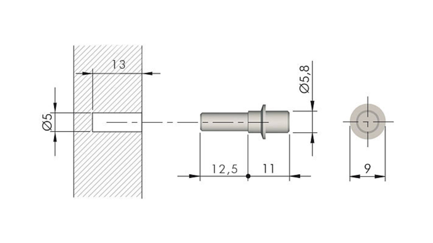 Pen verzinkt voor Flipper, diameter 5mm x 12,5mm lang