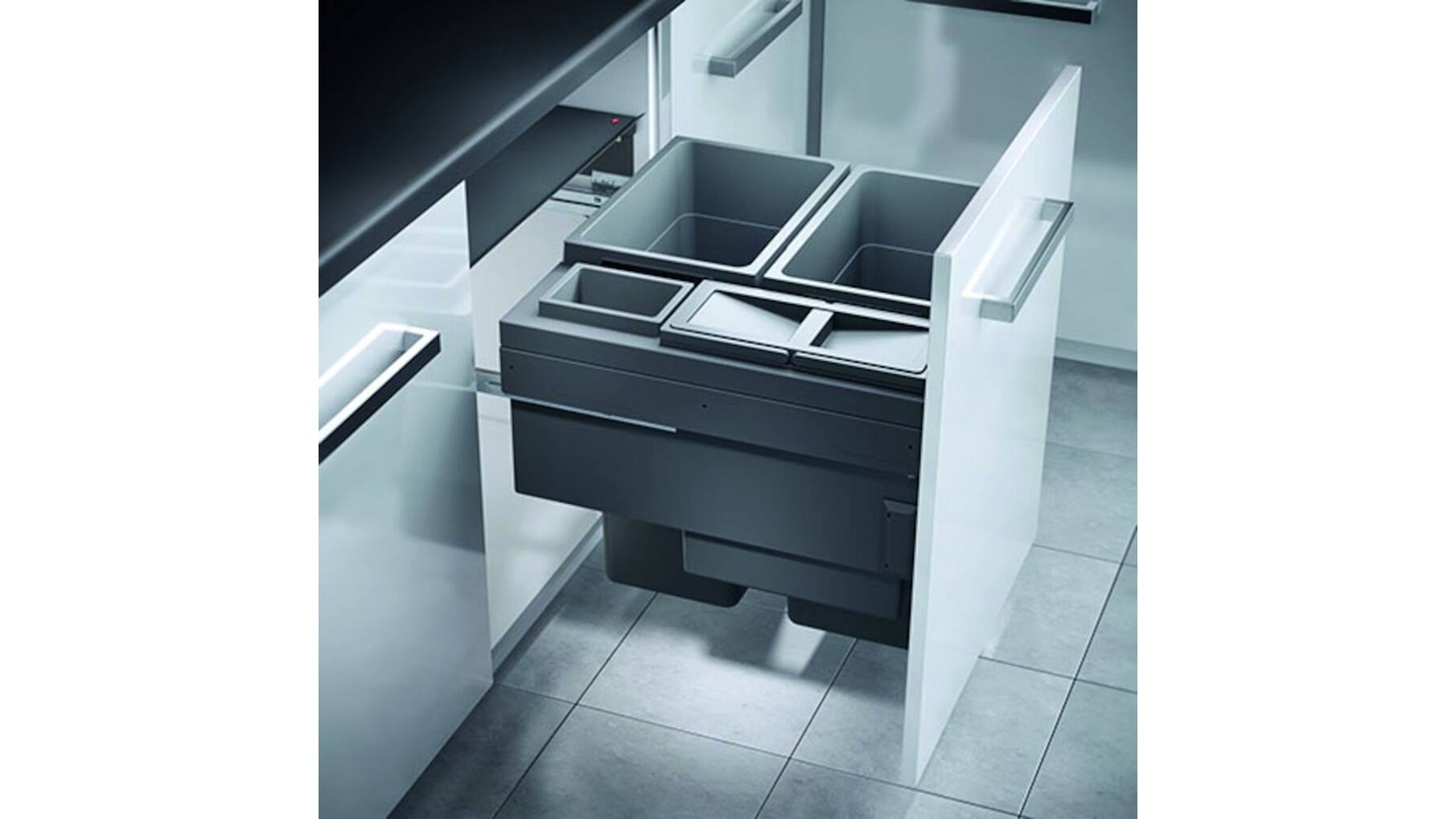 Afvalsysteem 91L donkergrijs met softclose geleiders