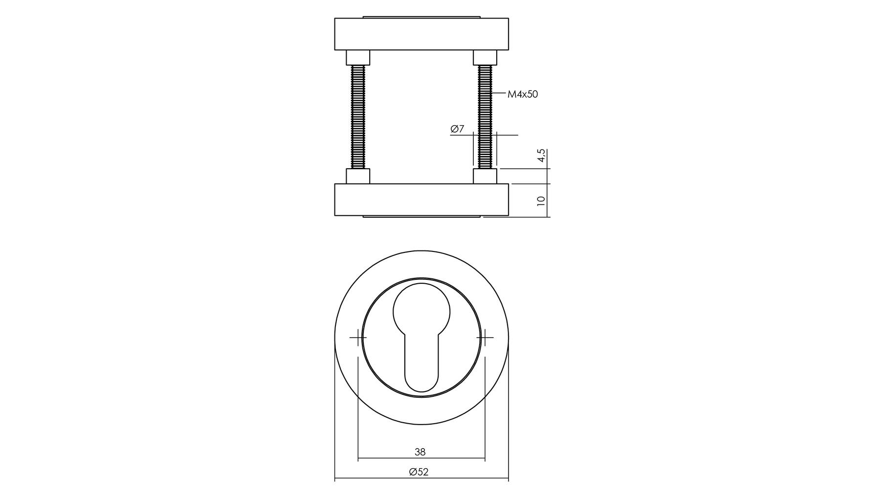 Rozet met profielcilindergat 52x10mm antracietgrijs