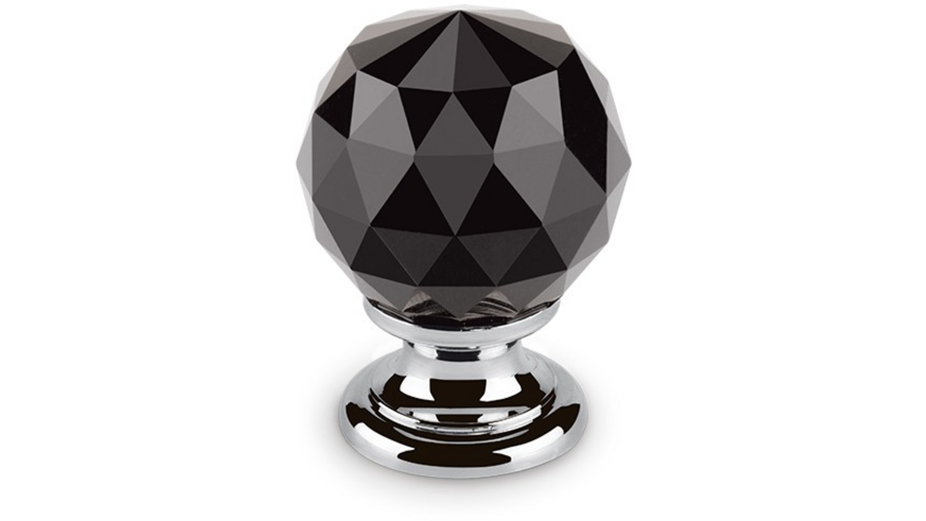 Knop CRYSTAL zwart, 25mm, voet massief messing glans chroom
