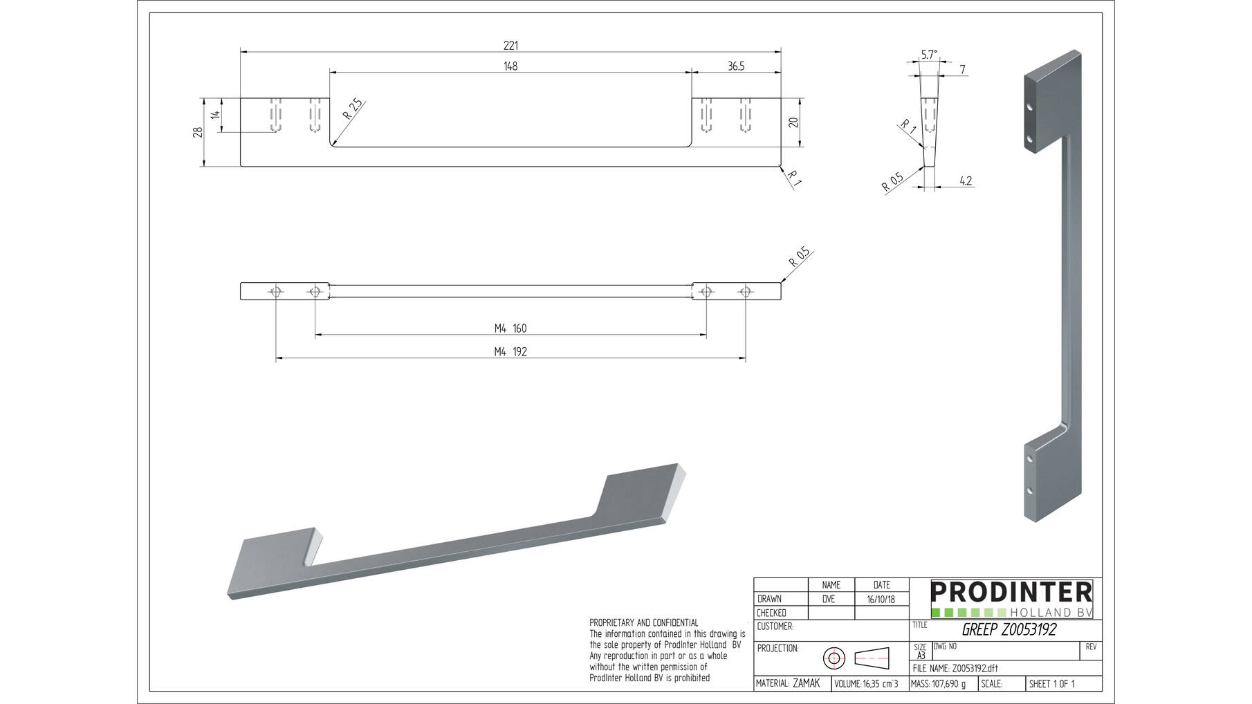 Laia greep 288/320mm mat wit
