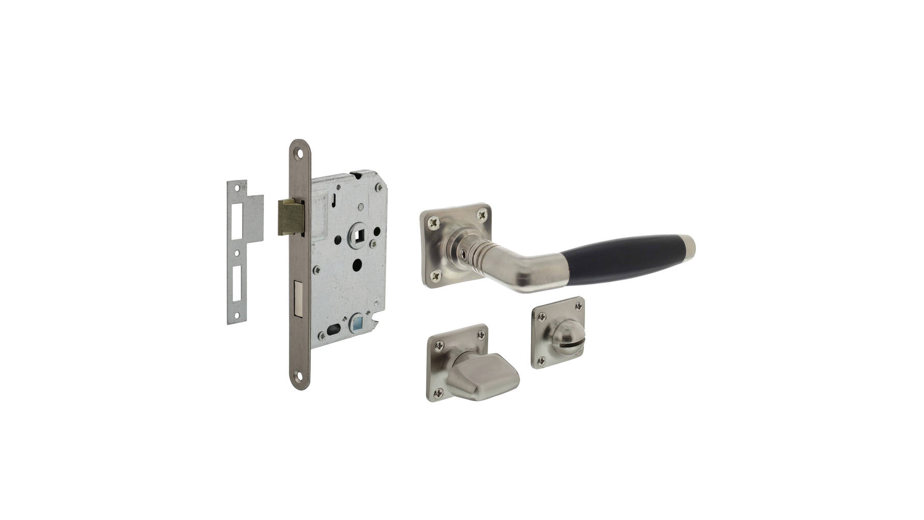 Deurbeslag set toiletslot 63/8+deurkruk Ton basic+WC-sl.