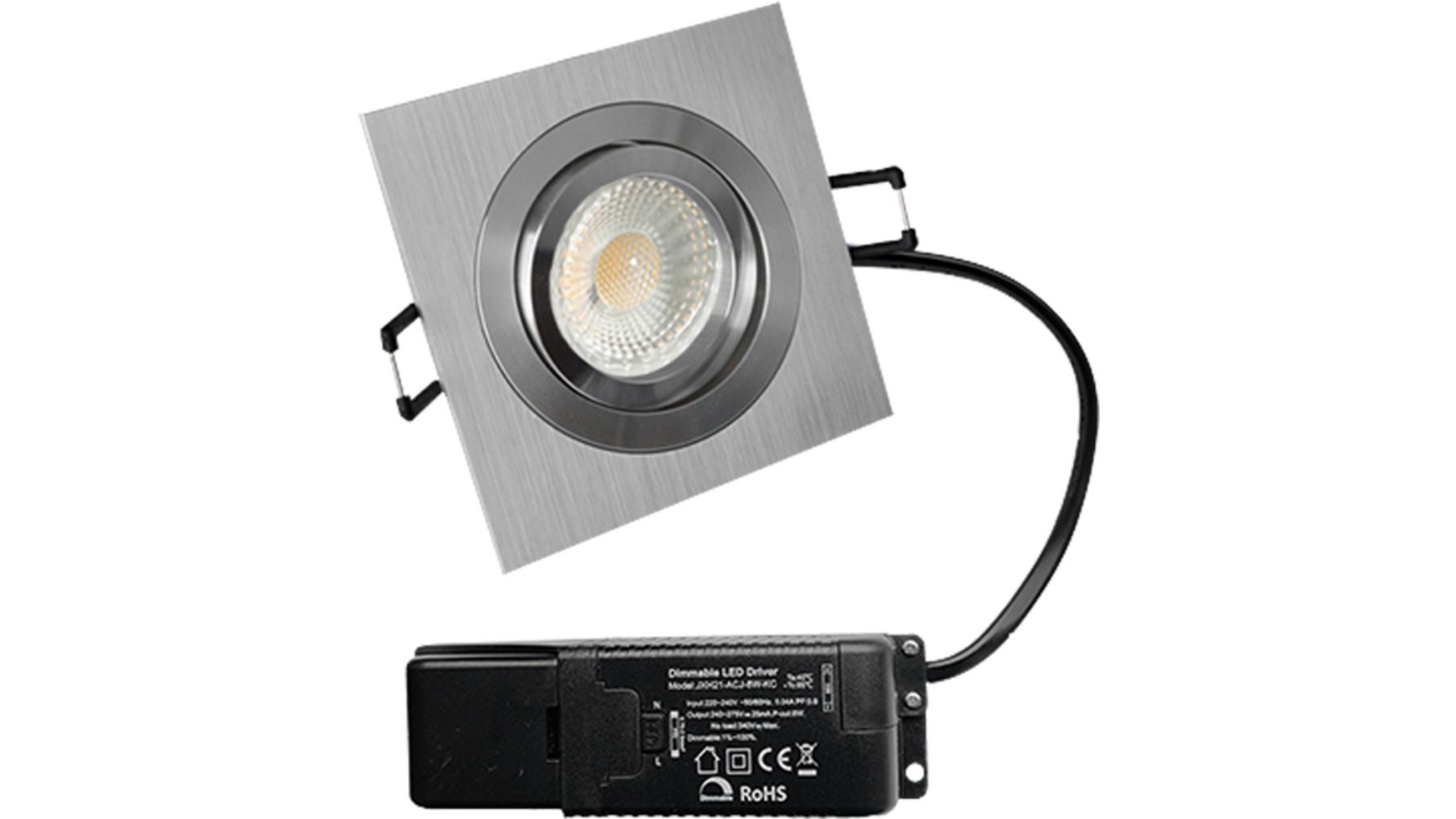 Smooth kantelbare inbouwspot Vierk. Aluminium + Triac driver