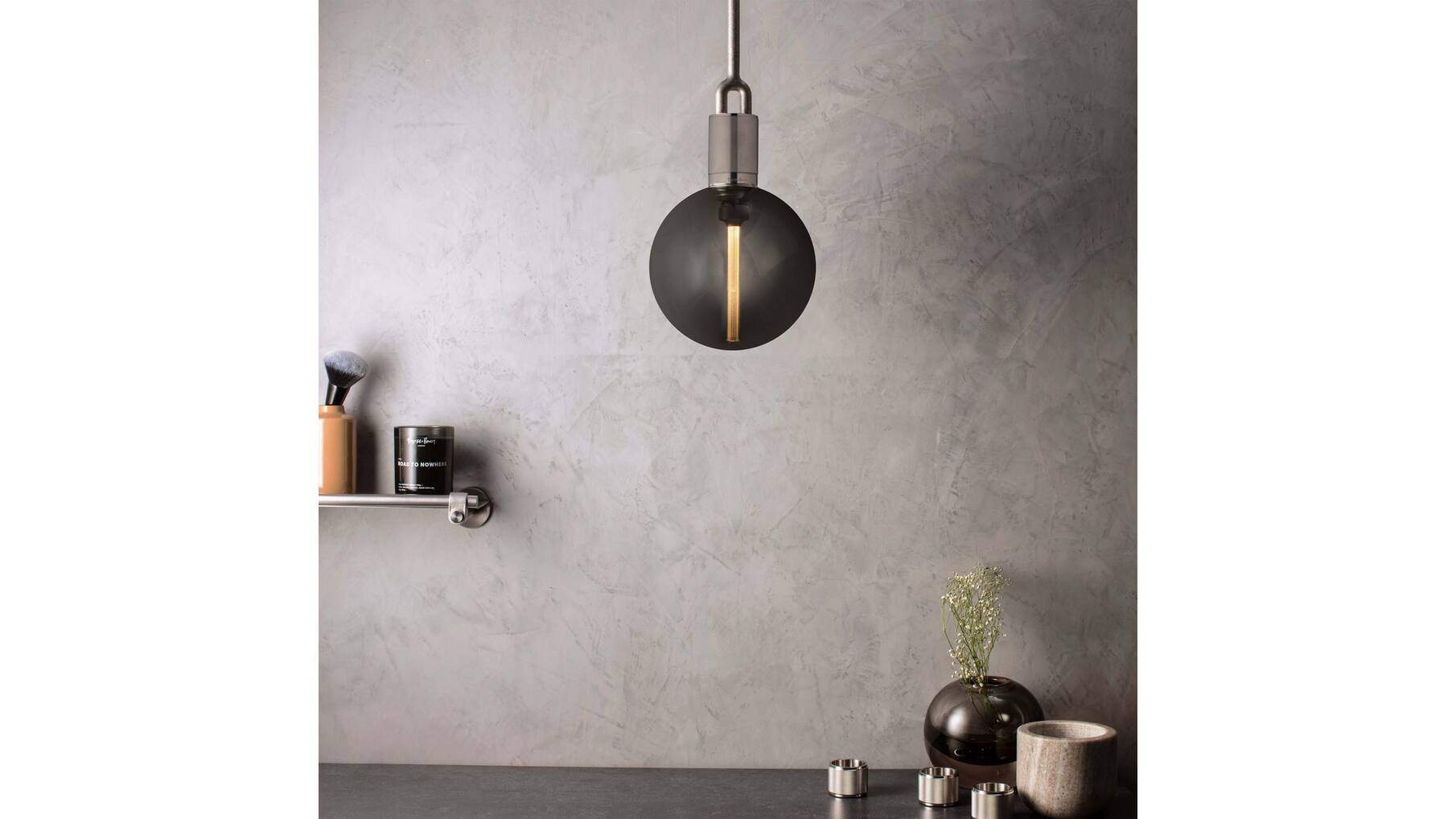 Forked Pendant/Steel/Large Smoked Globe