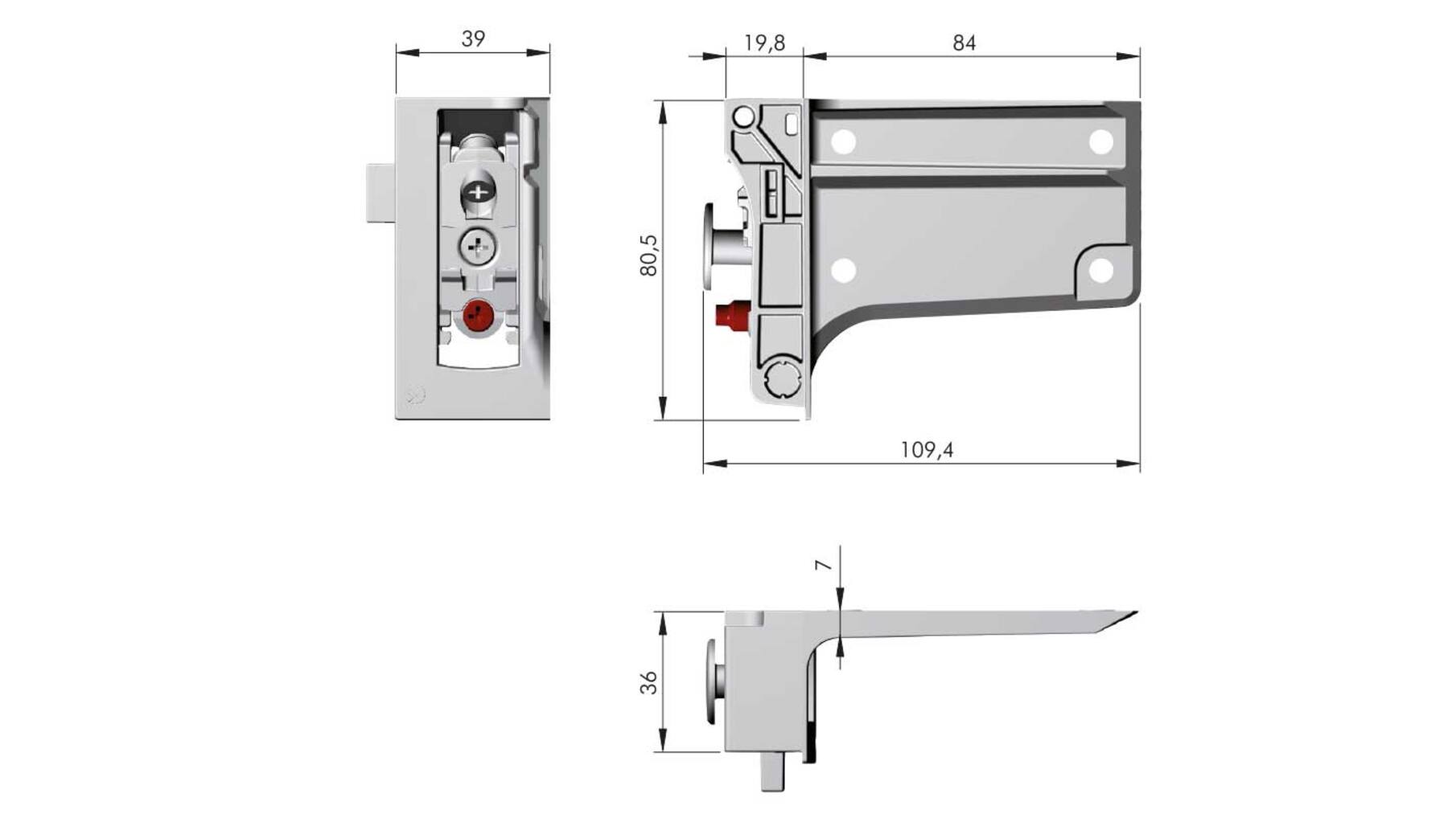 Kastophanger LIBRA H7 rechts, voor alu profiel, om te schroe