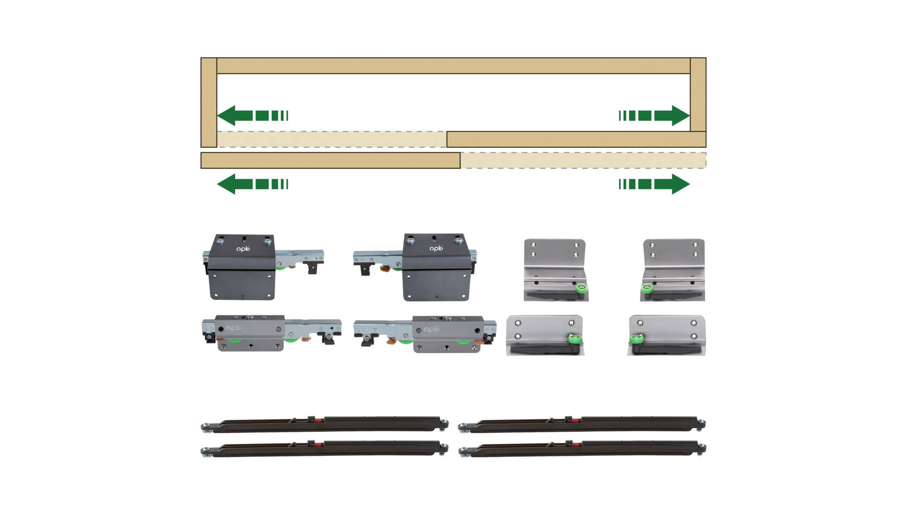 Ocean 1 schuifdeursysteem voor 2 deuren, met 2x soft close