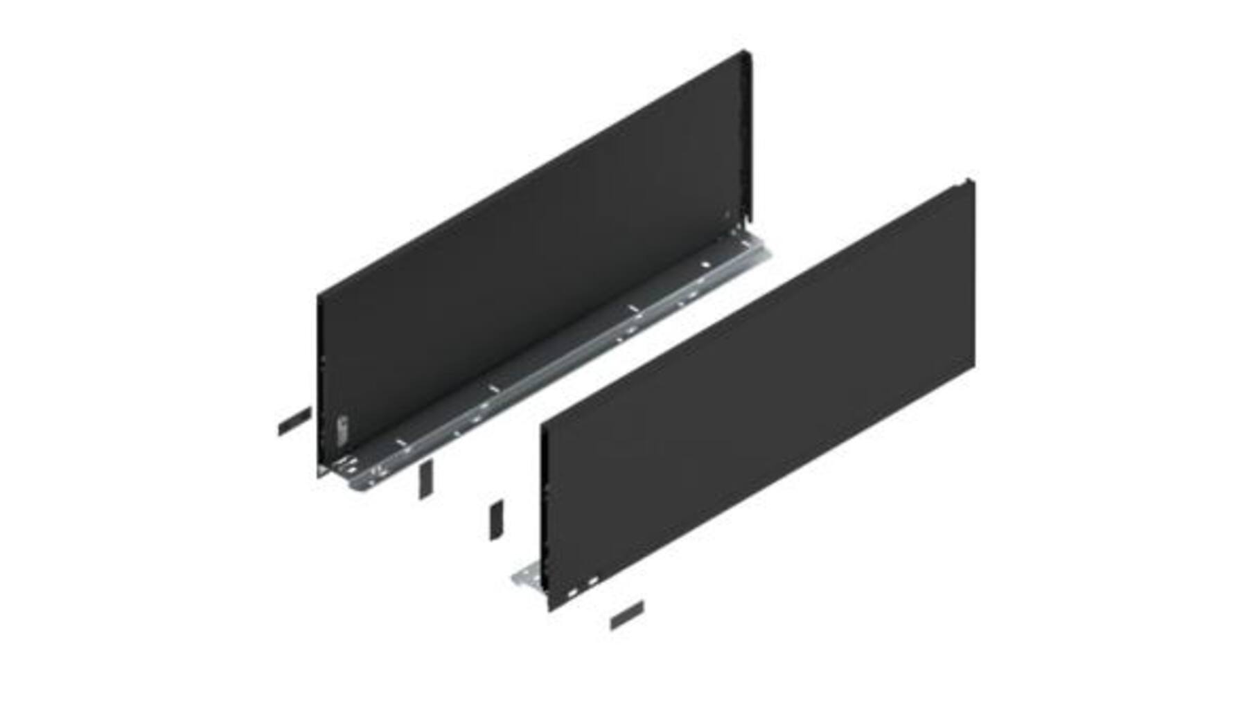 Legrabox ladezijde F 650mm, carbon zwart, hoogte 241mm
