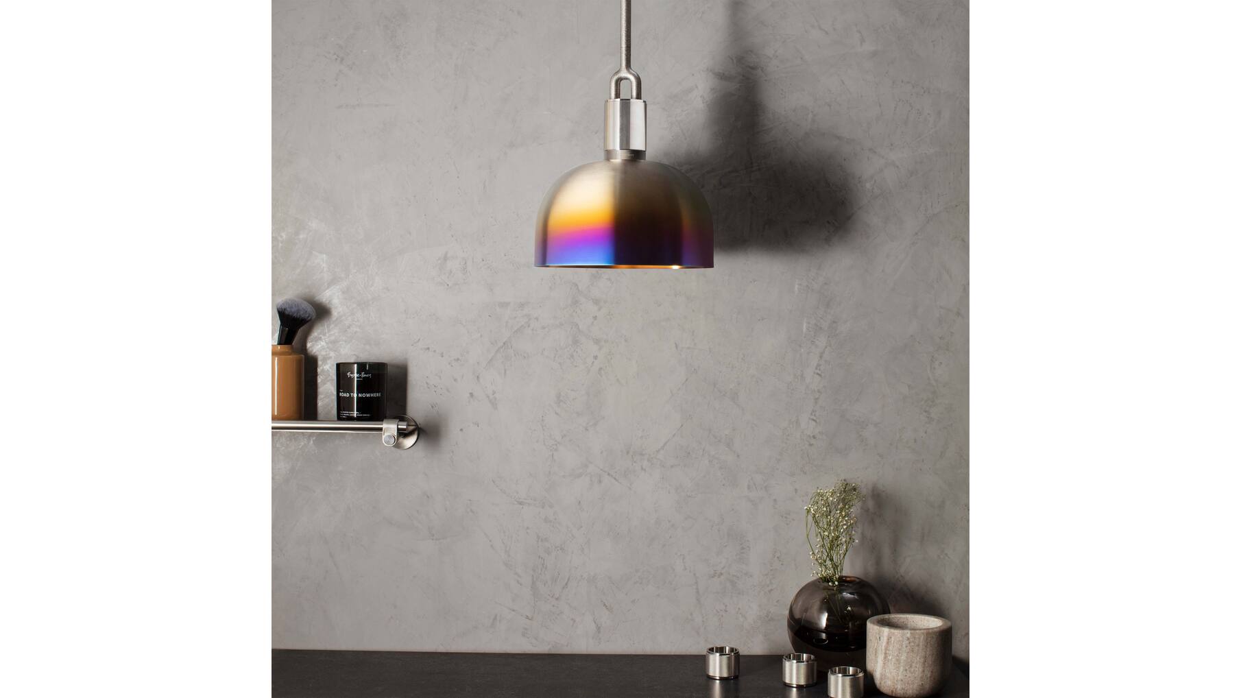 Forked Pendant/Steel/Medium Burnt Steel Shade