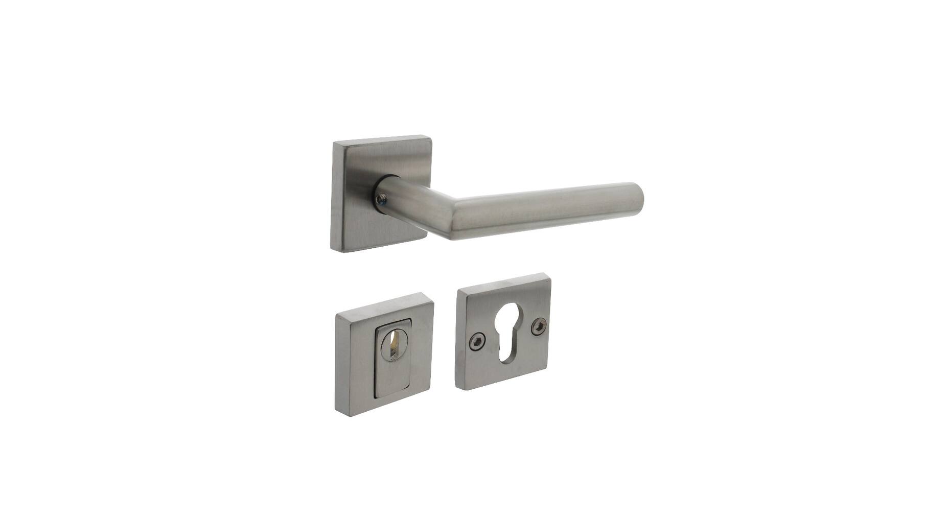 Set AD-beslag vierkant SKG3+kerntrekbev. RVS geborsteld