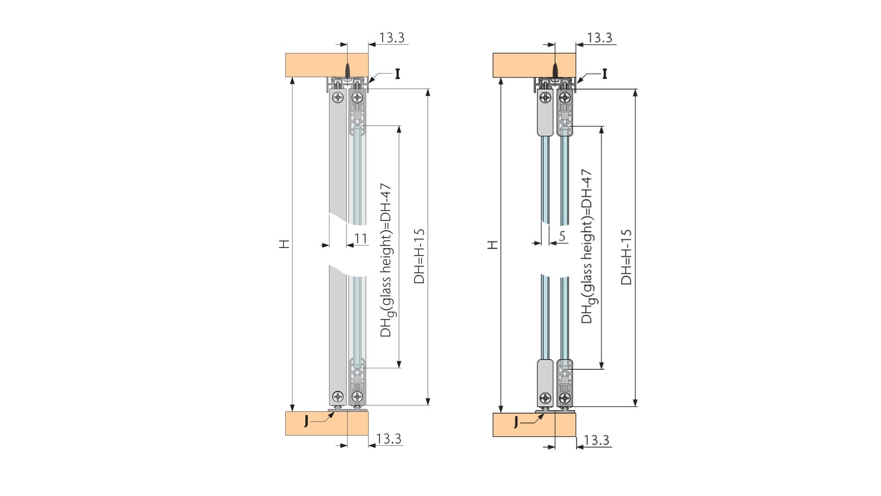Miniroller beslag voor 1 glasdeur 5mm, geen verticale profie