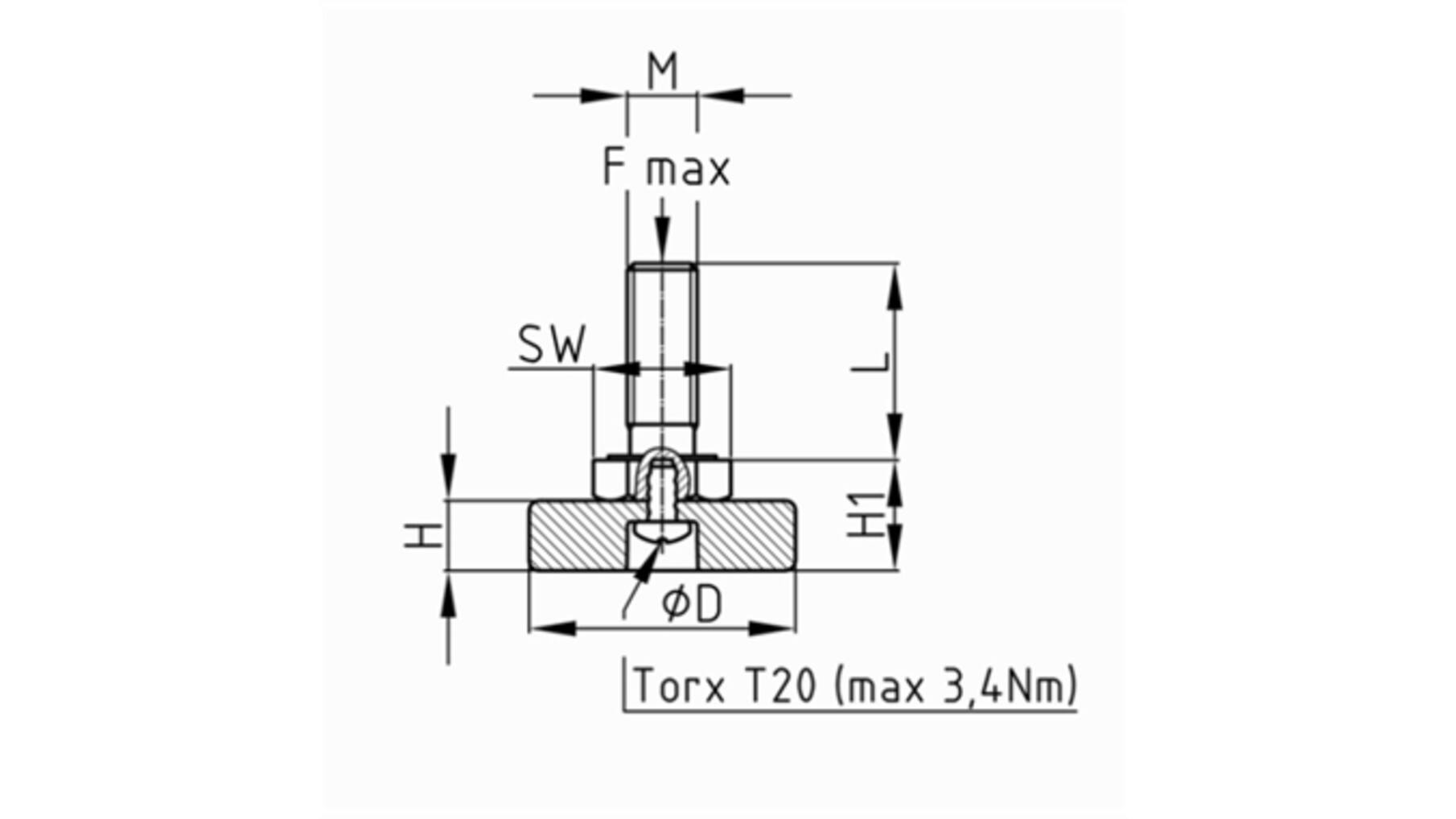 Stelvoet JPR/M10x16mm, voetdiameter 20mm,