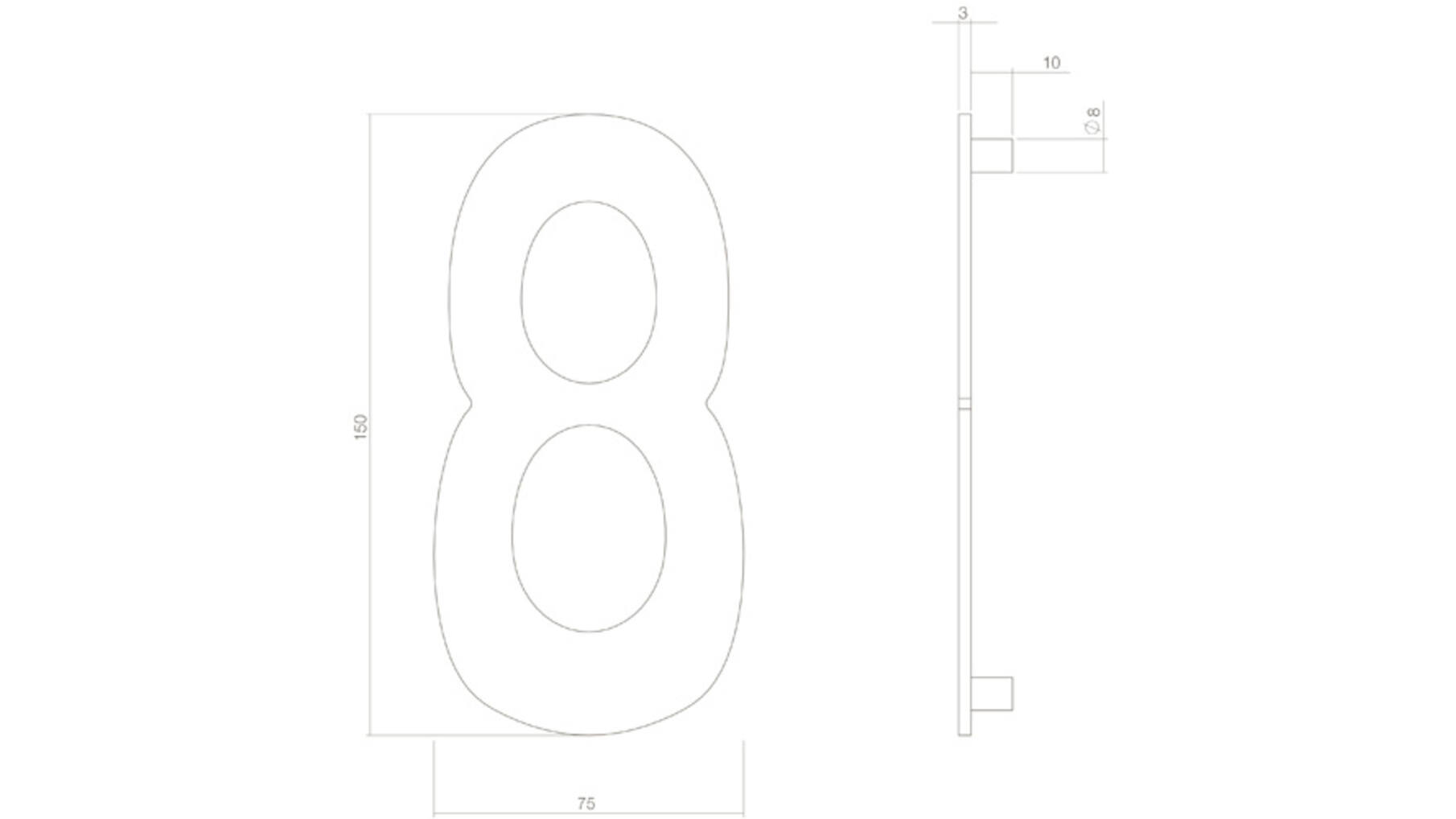Huiscijfer nr. 8 150mm RVS/mat zwart