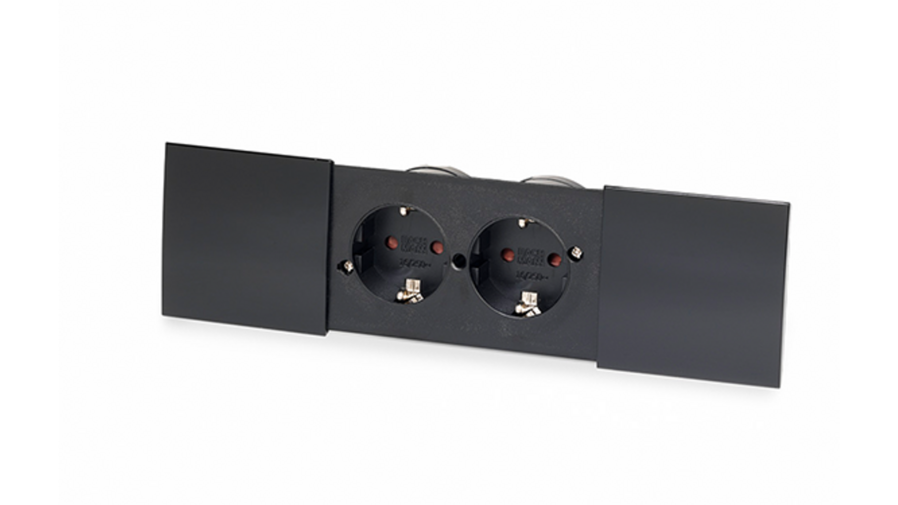 DUE inbouw Dubbel stopcontact met zwarte schuifdeksels