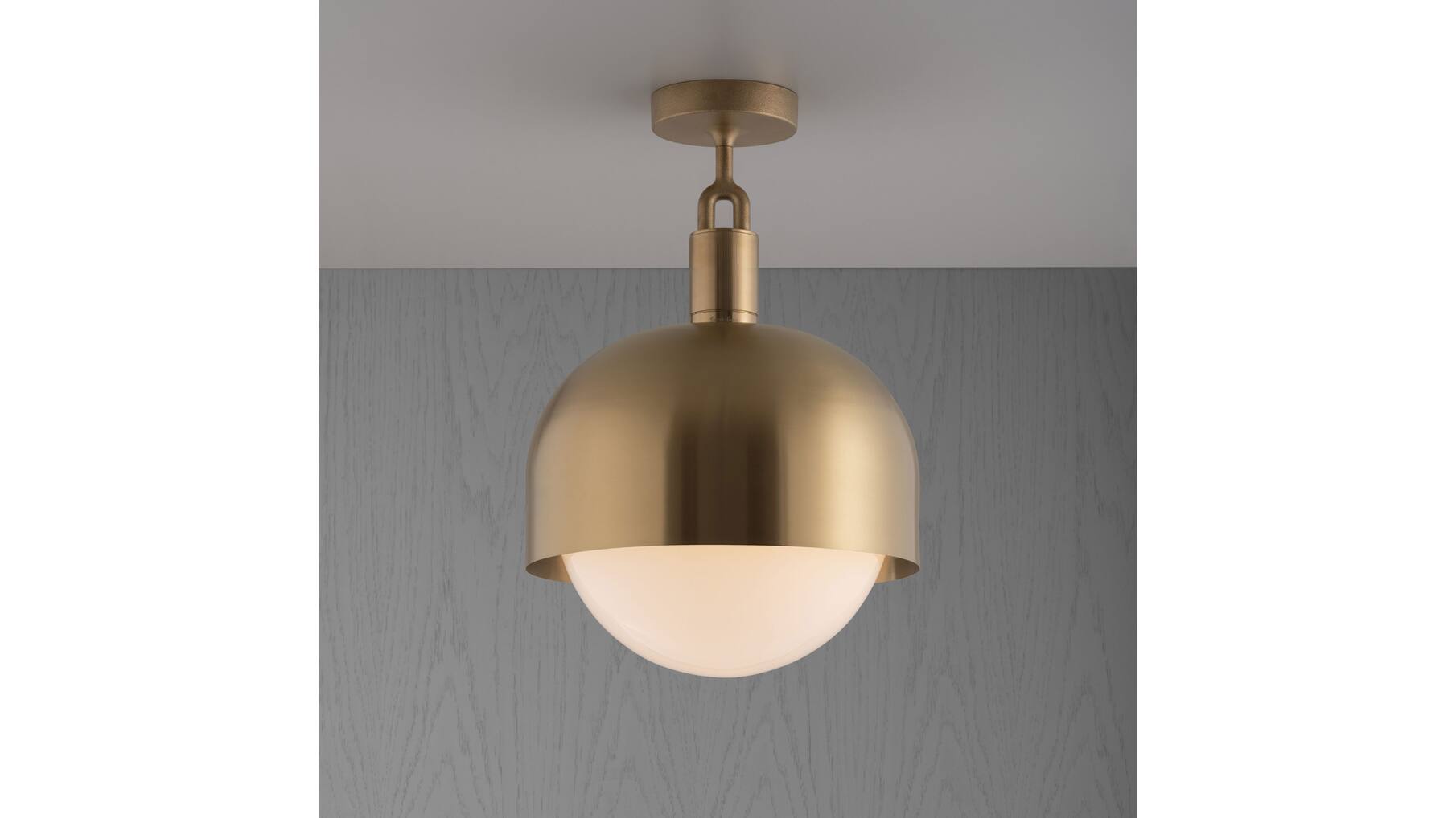 Forked Ceiling/Brass/Large Brass Shade/Large Opal Glob