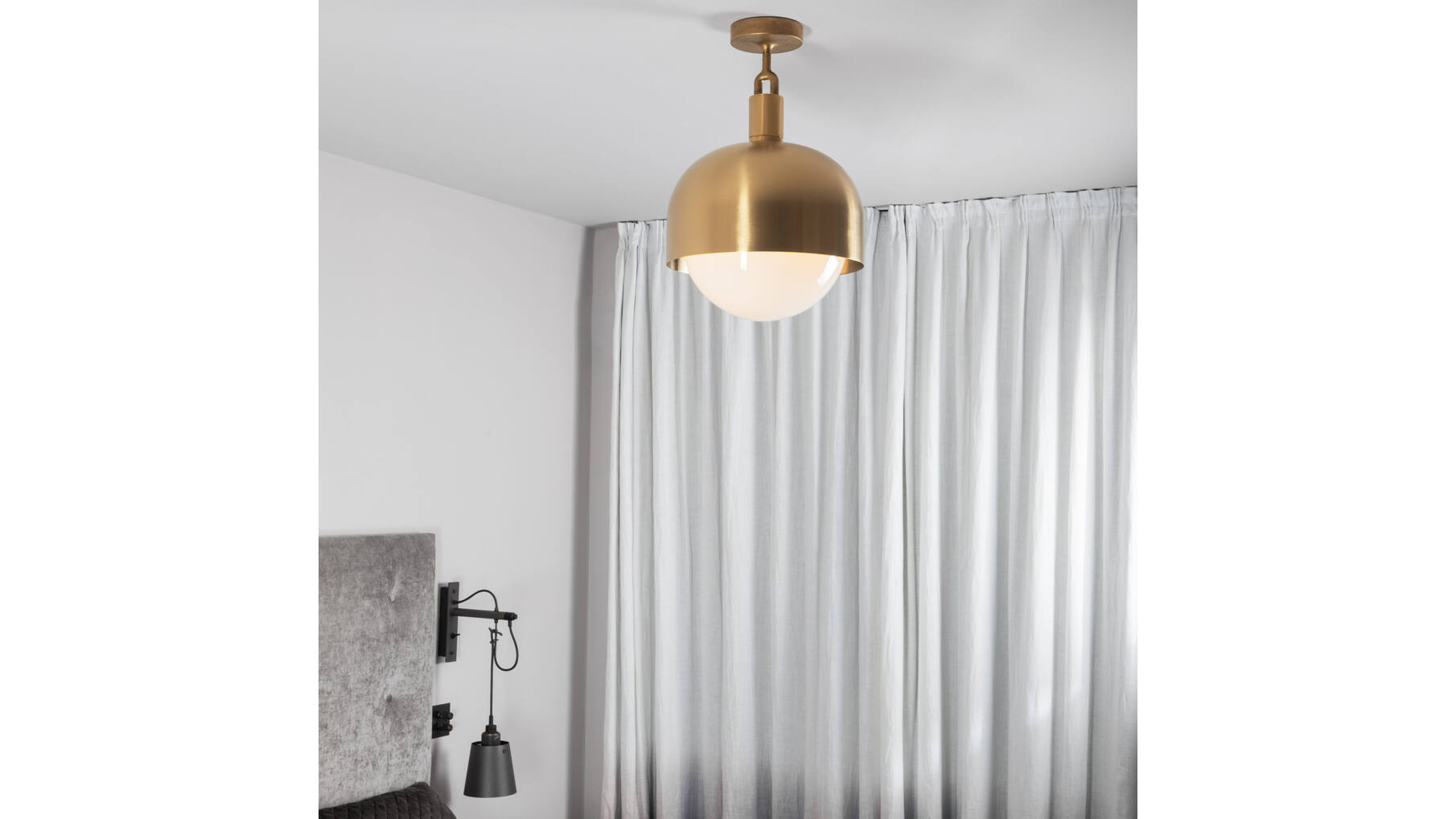 Forked Ceiling/Brass/Large Brass Shade/Large Opal Glob