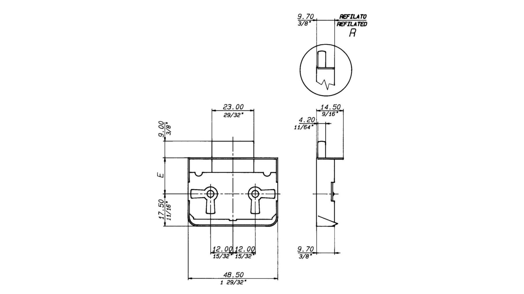 Oplegslot rechts, gebronsd, penmaat 25mm