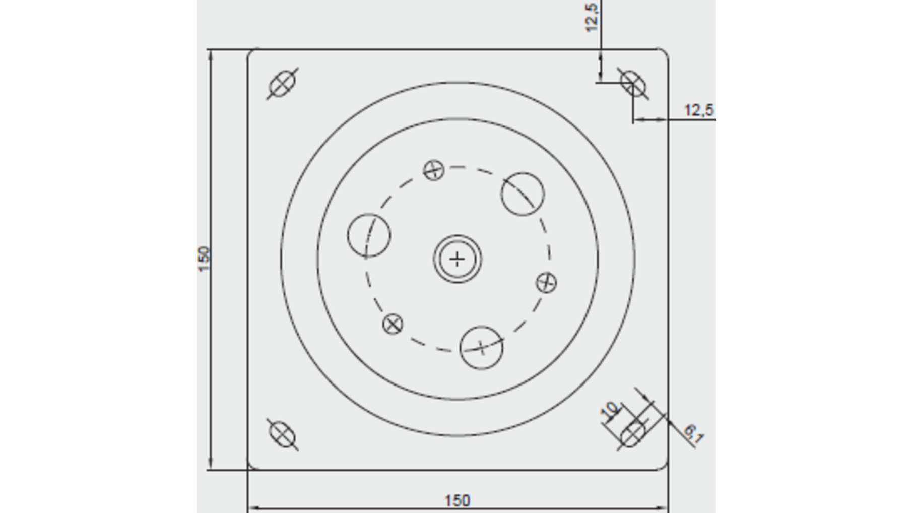 Draaiplaat 149x149mm zwart draagkracht 50 kilo