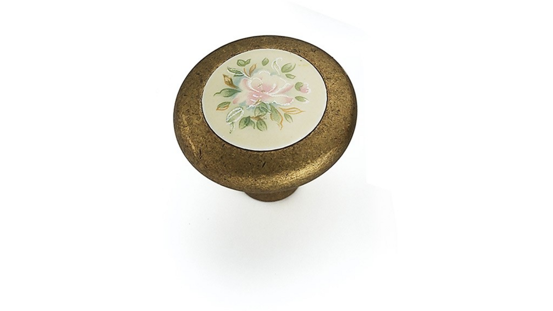 Knop brons geborsteld 34mm porselein met bloemmotief