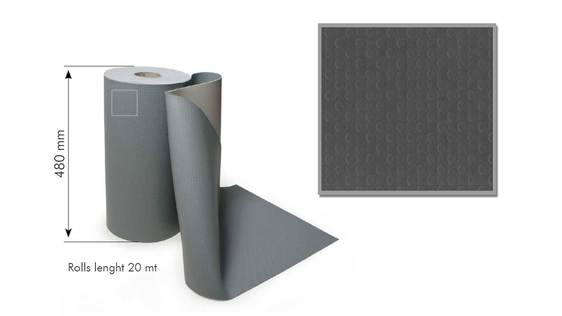 Antislipmat zilver hoog 480mmm, dik 1.2mm op rol van 20mtr