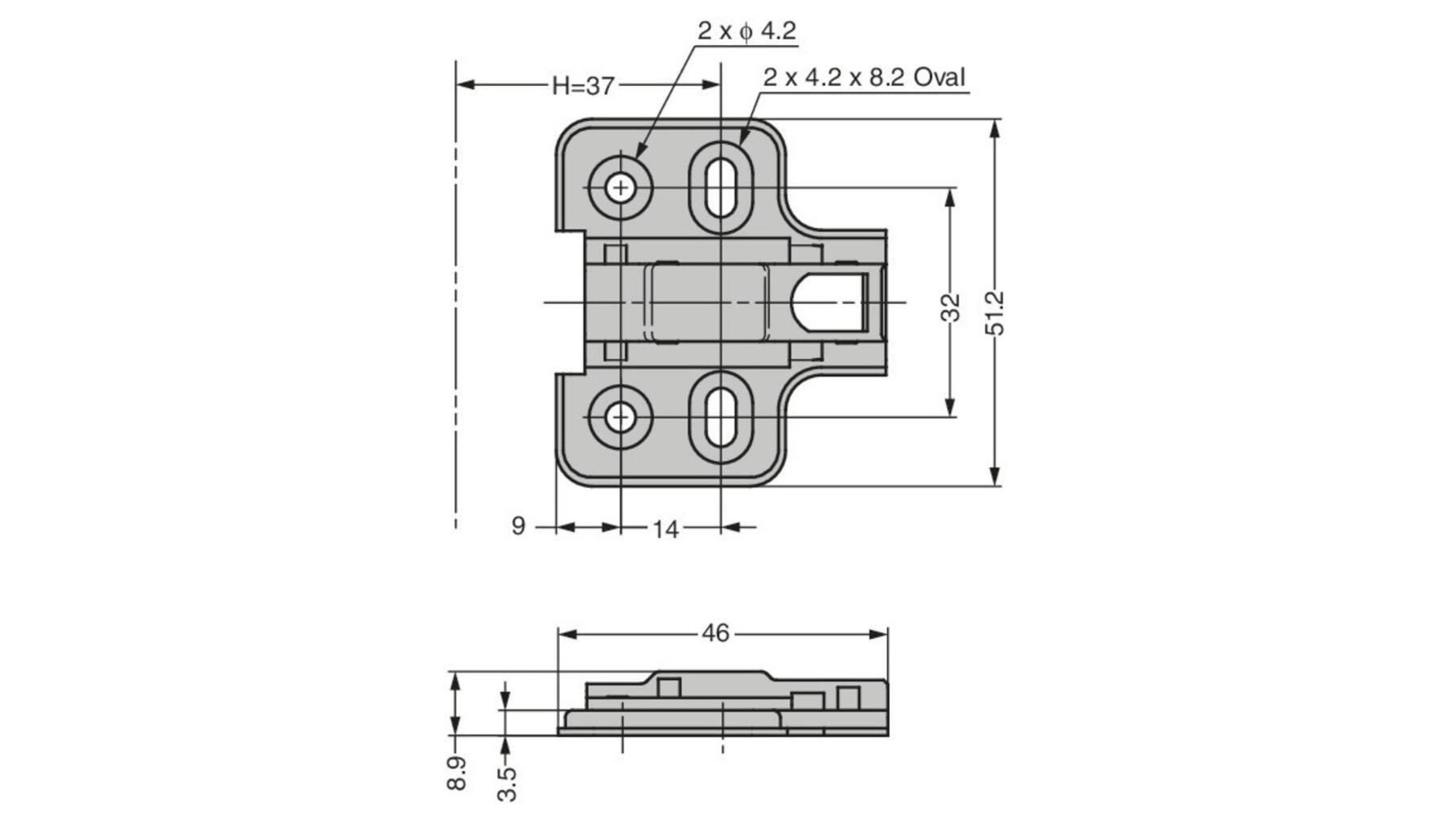 Montageplaat RVS SUS304,  0mm, verstelbaar +/- 2mm