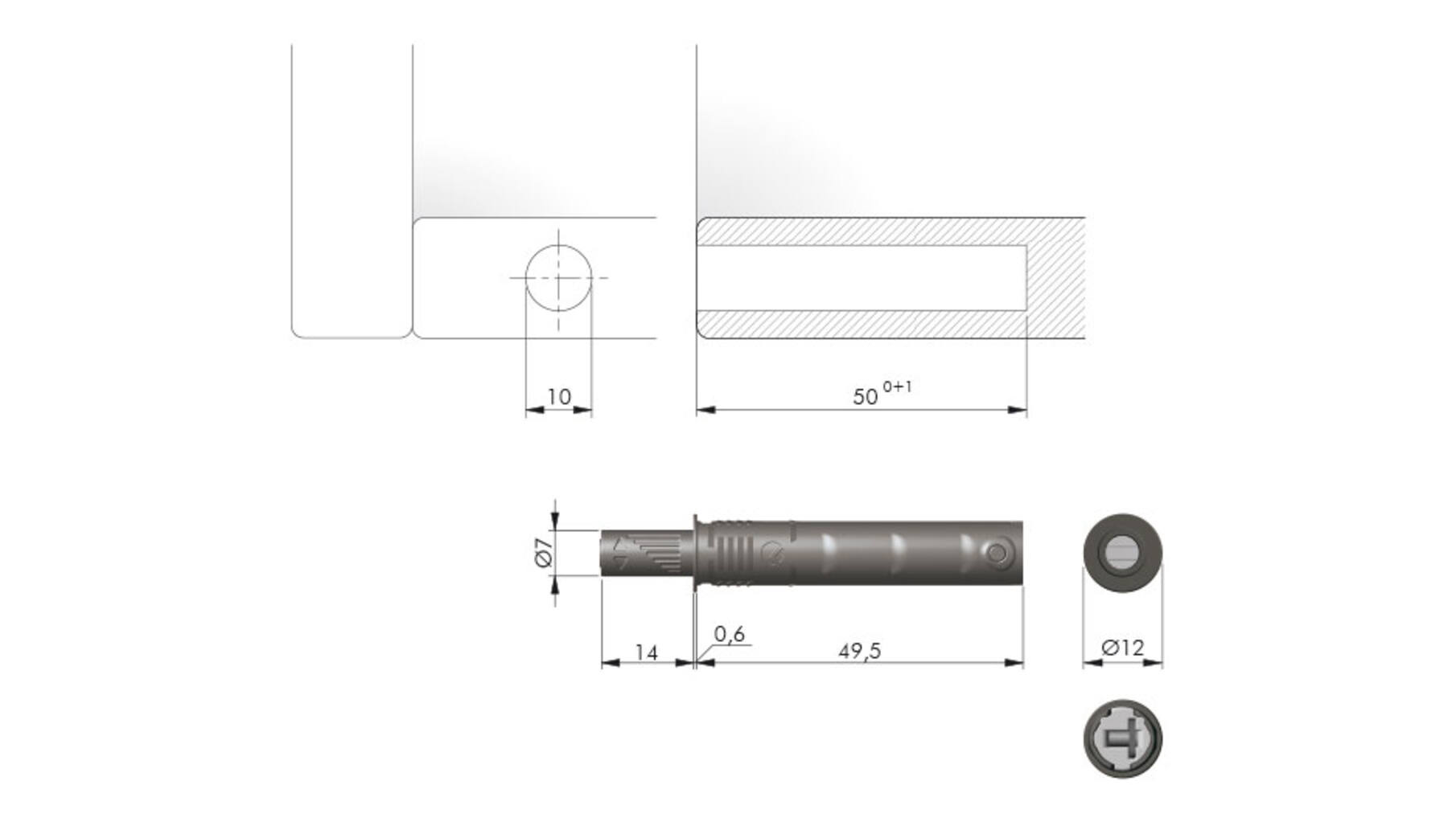K Push Tech, kort, antraciet, magneet, slag 14mm