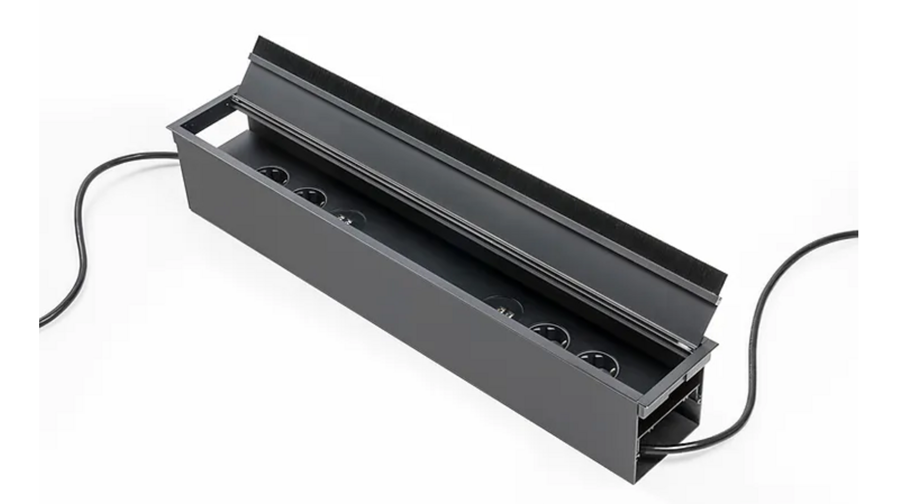 Power-Inlet 600x95mm mat zwart, 2x2 RA stopcontacten en 2x2