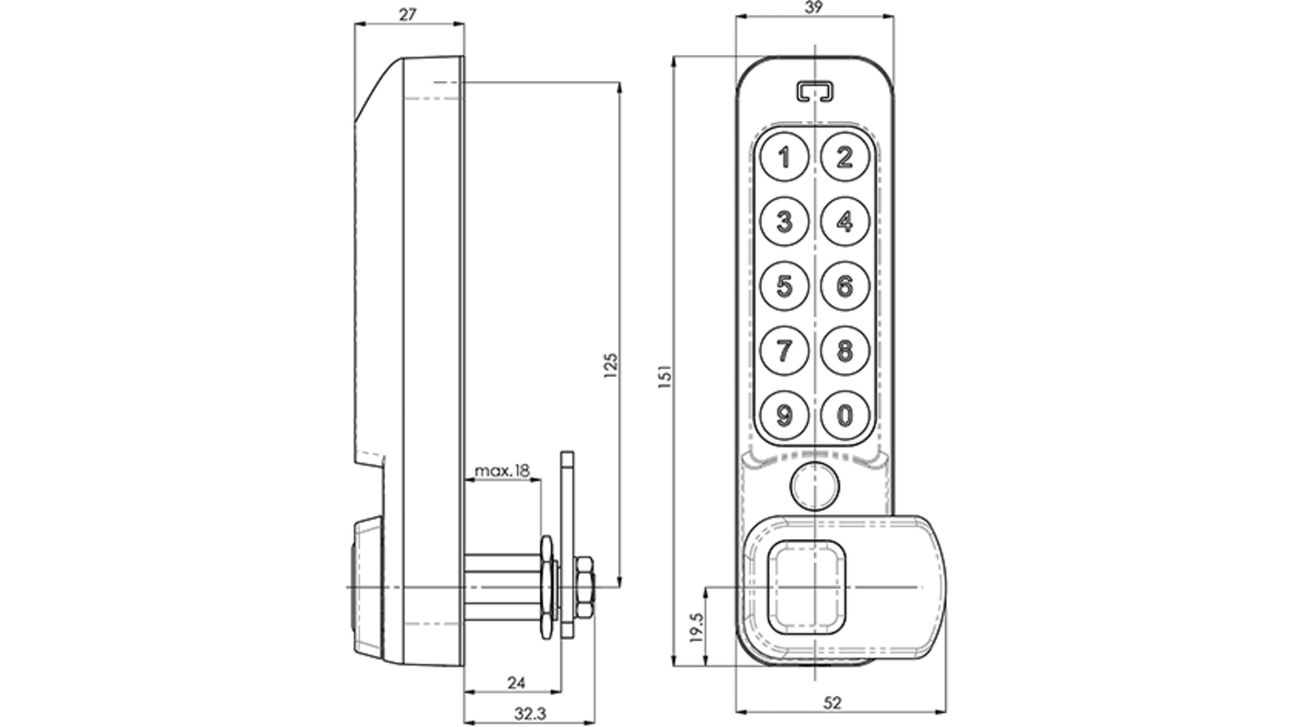 Mauer ELLcam 2.0 pincodeslot, horizontaal links, zwart
