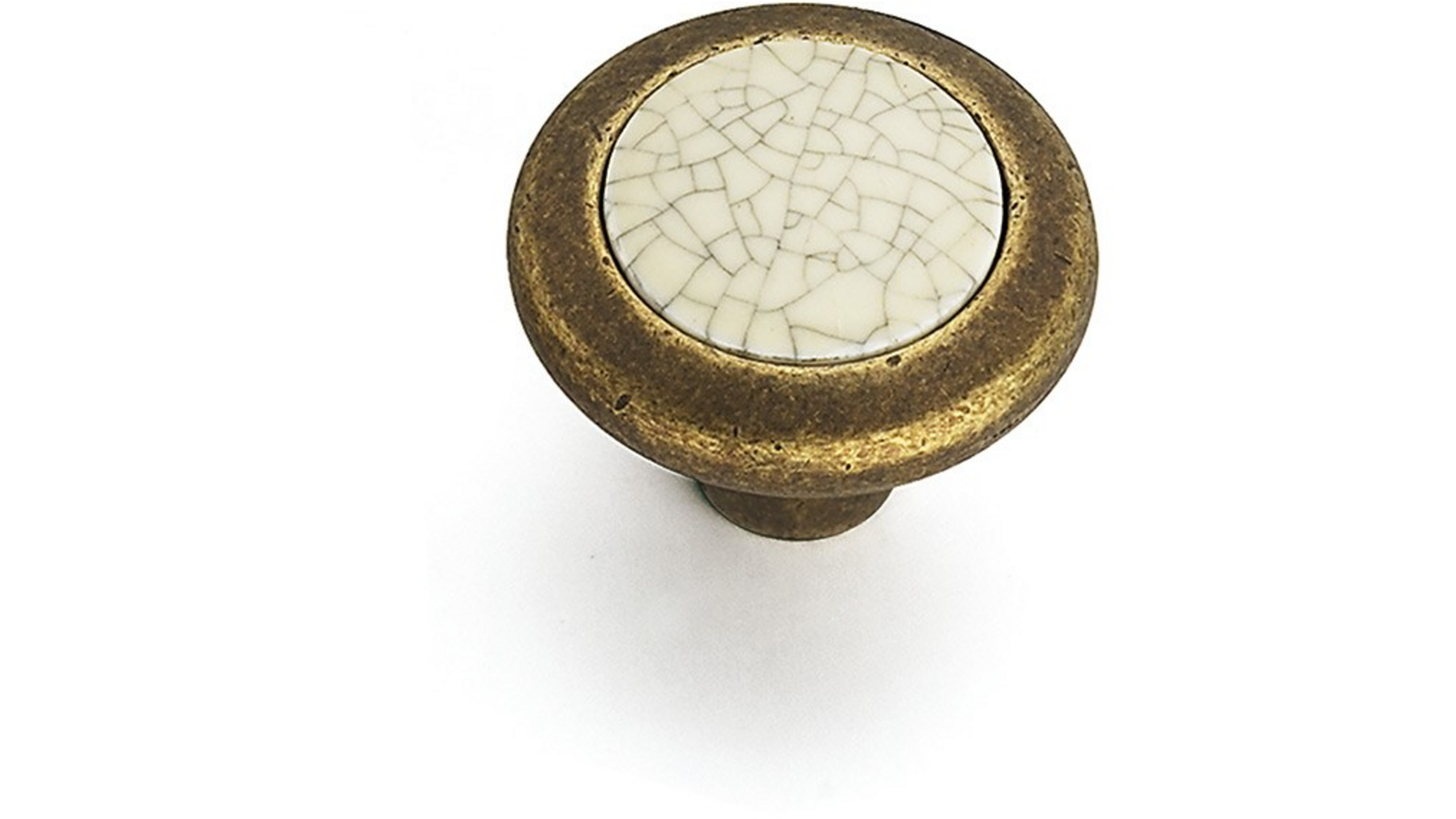 Knop antiek messing 34mm met gebarsten porselein
